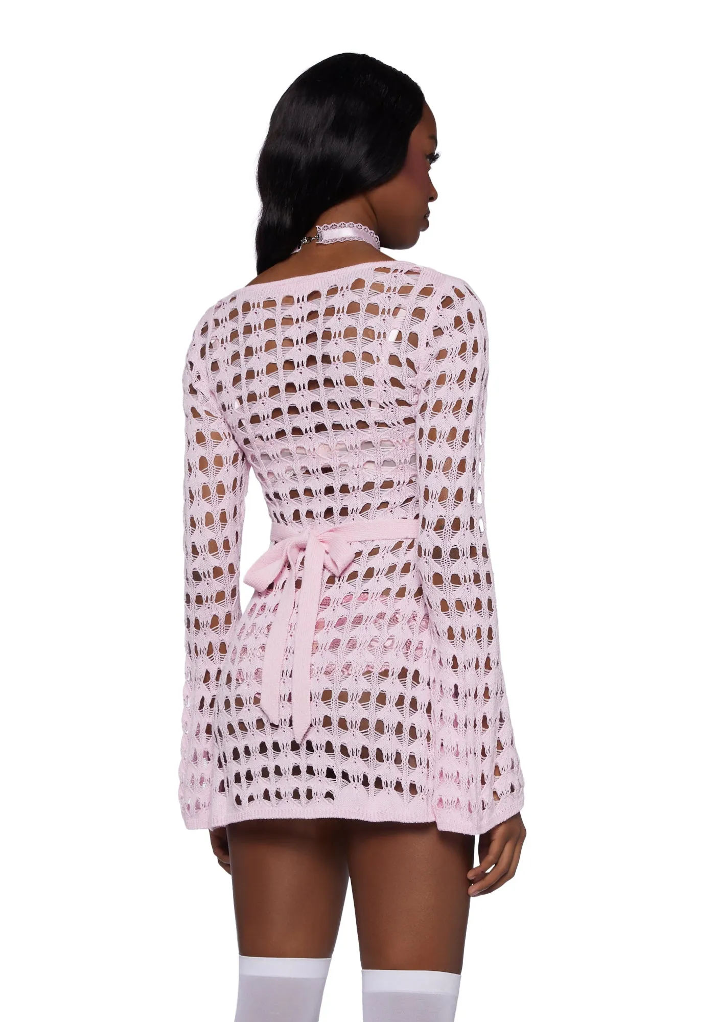 Hooked On You Crochet Dress- Pink