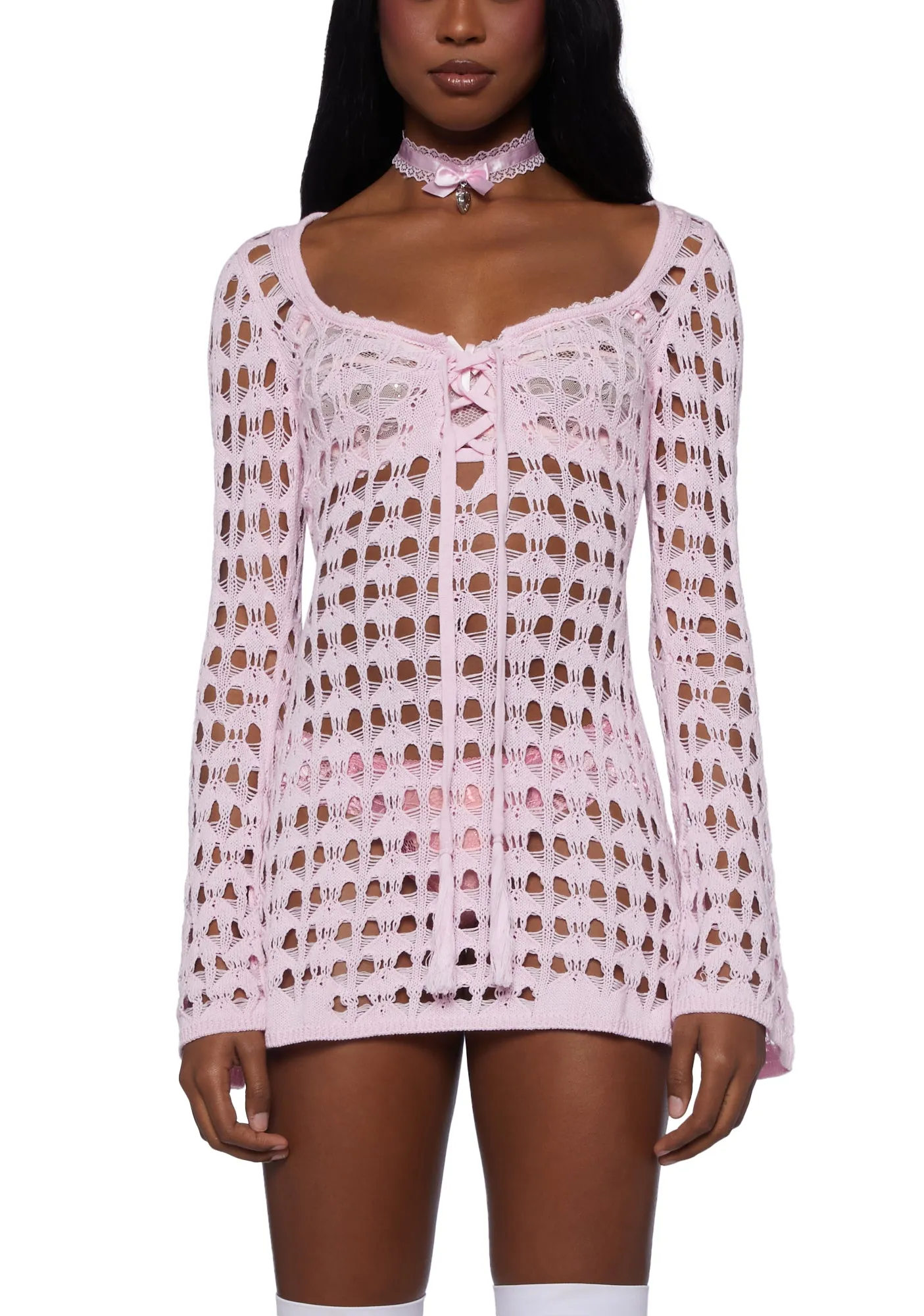 Hooked On You Crochet Dress- Pink