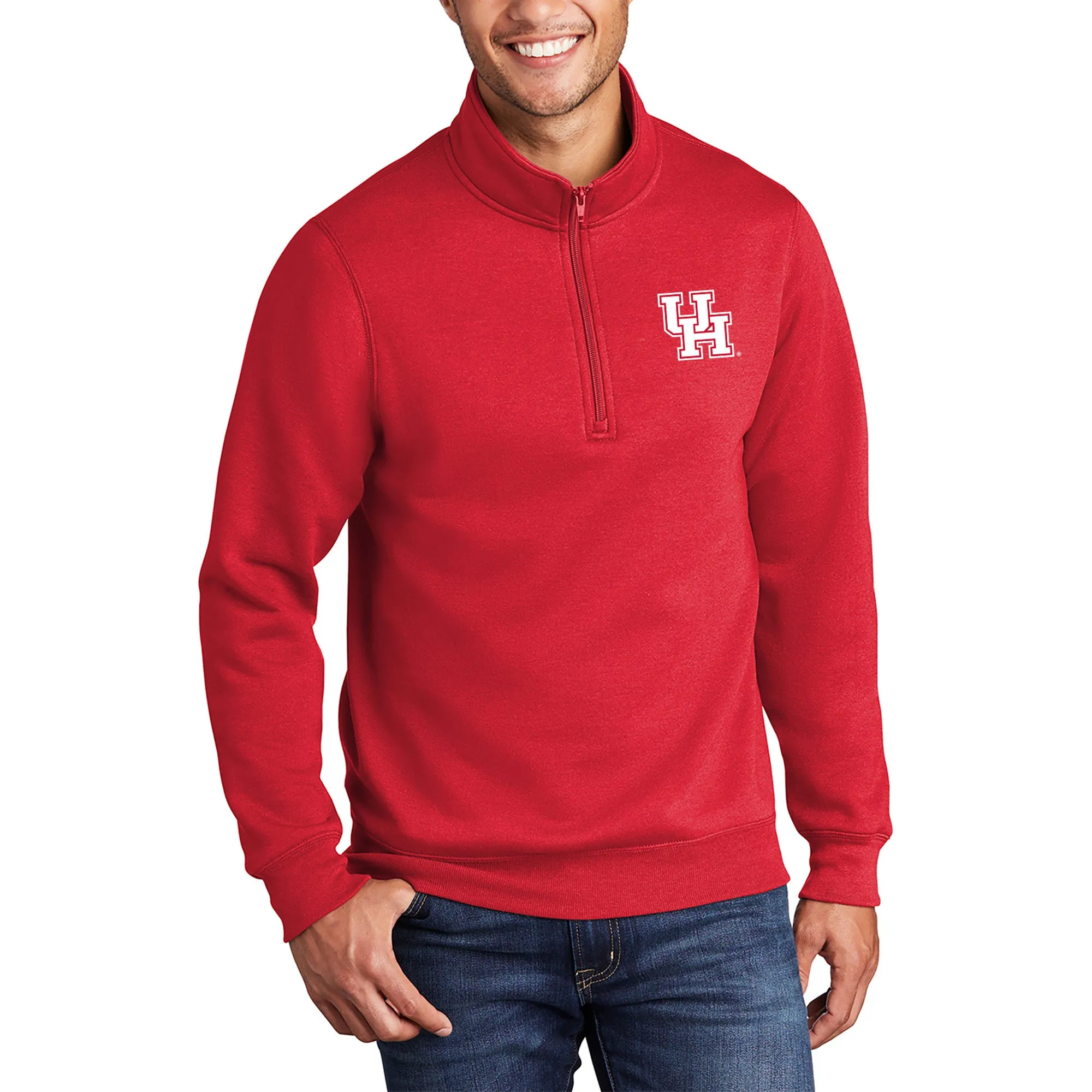 Houston Cougars Primary Logo Left Chest 1/4 Zip Sweatshirt - Red