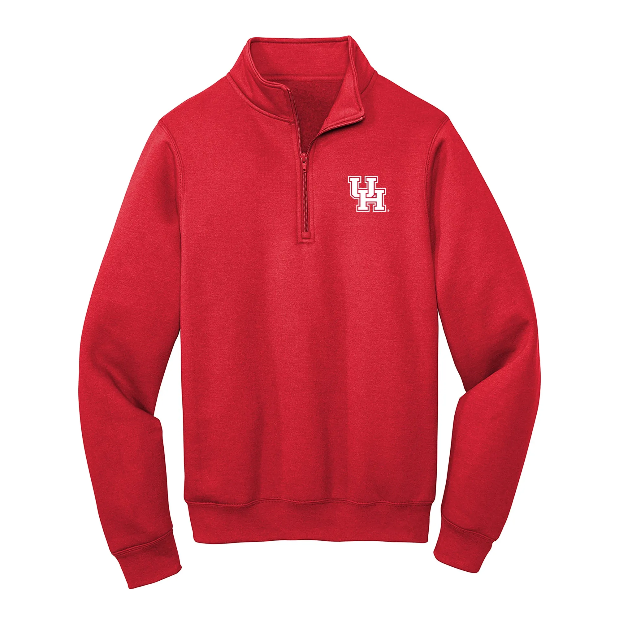 Houston Cougars Primary Logo Left Chest 1/4 Zip Sweatshirt - Red