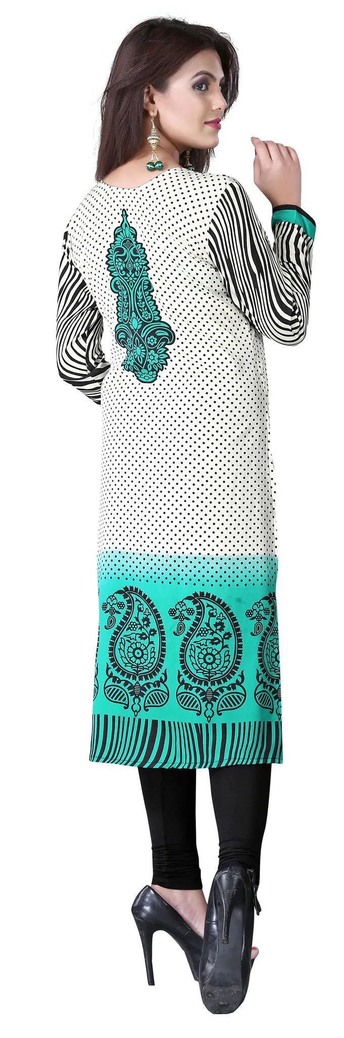 Indian Long Tunics Kurti Top Blouse Womens India Apparel (Green)