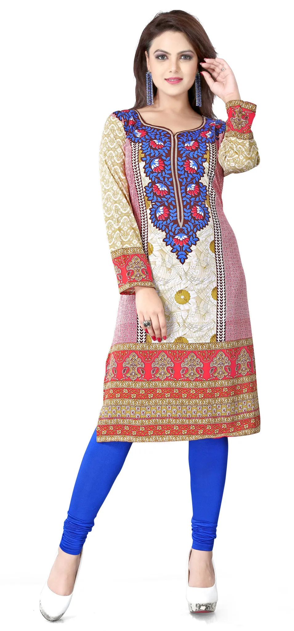 Indian Tunics Kurti Top Long Blouse Womens India Apparel (Blue)