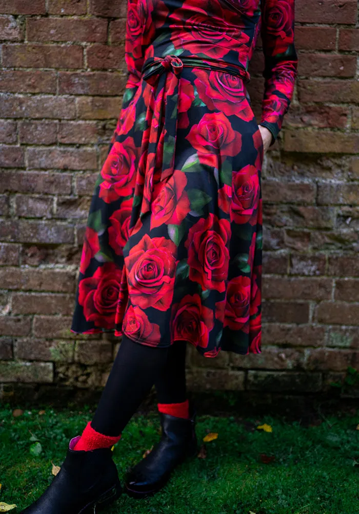 Jessa Red Rose Print Swing Dress