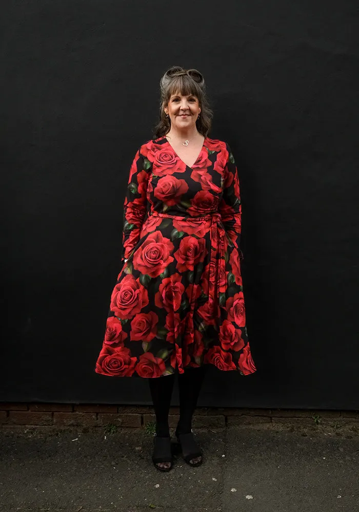 Jessa Red Rose Print Swing Dress