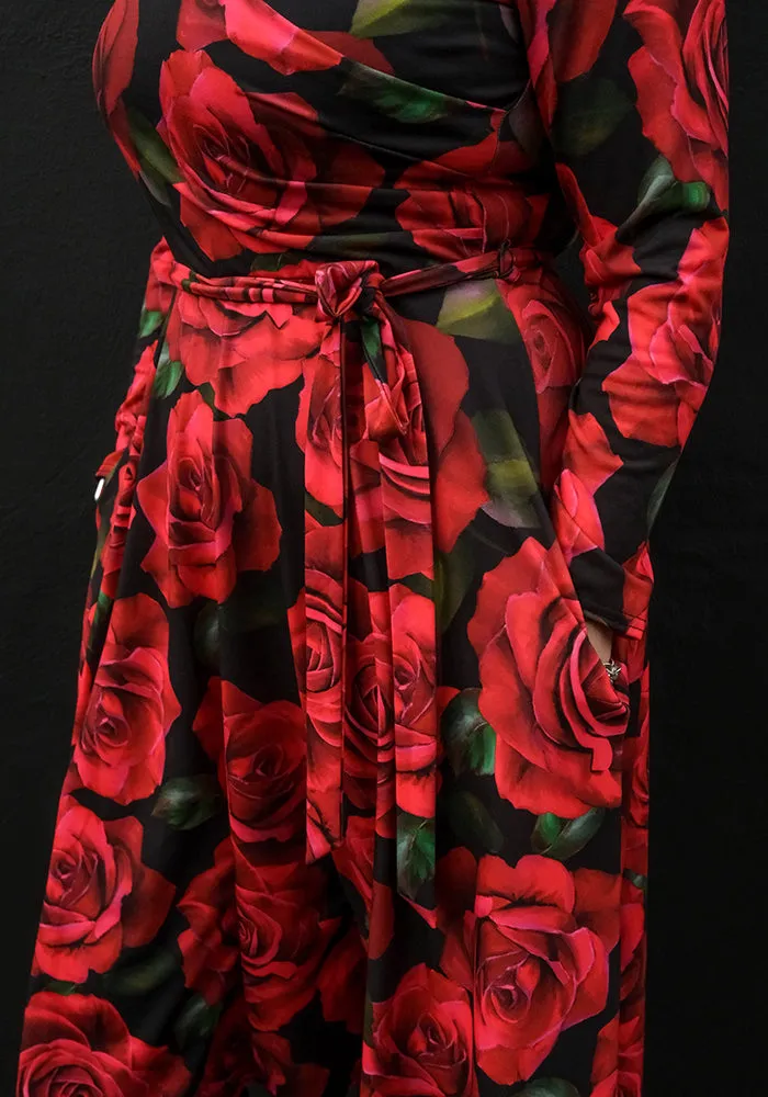 Jessa Red Rose Print Swing Dress