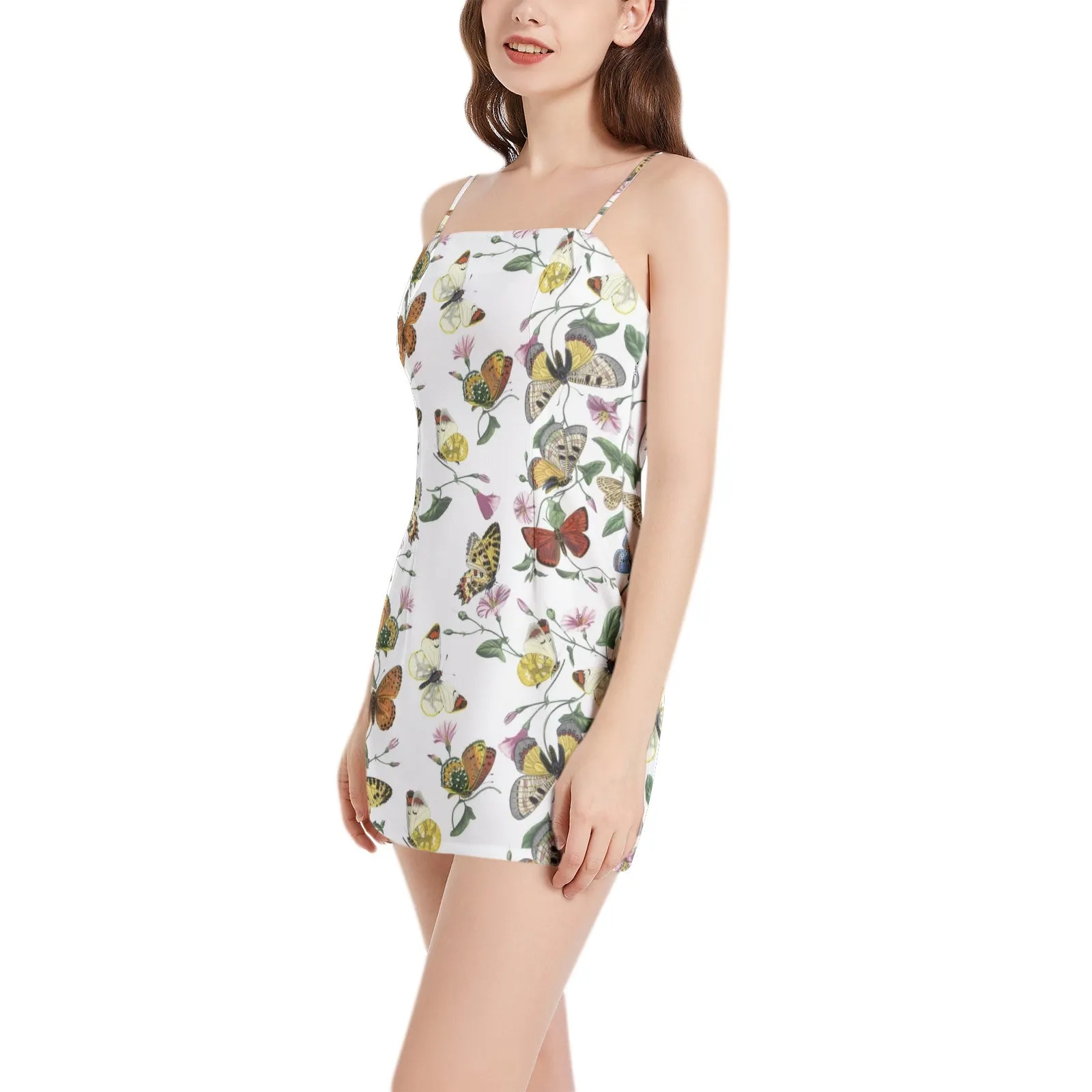 Kaleidoscope of Butterflies Sleeveless Square Neckline Spaghetti Strap Mini Dress