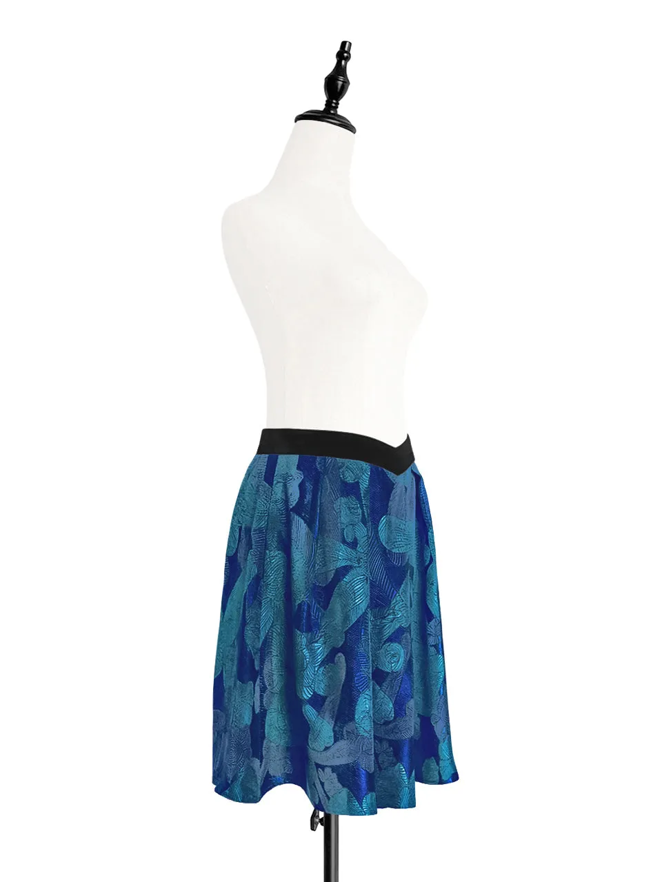 Last Chance! Blue Print V-waist Super Flare Jacquard Skirt