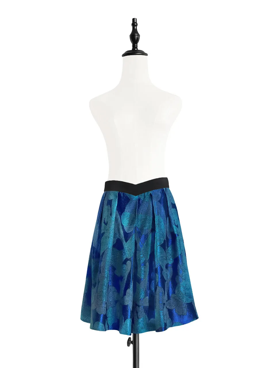 Last Chance! Blue Print V-waist Super Flare Jacquard Skirt