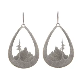 Layered Stainless Steel Mountain and Conifer Tree Earrings