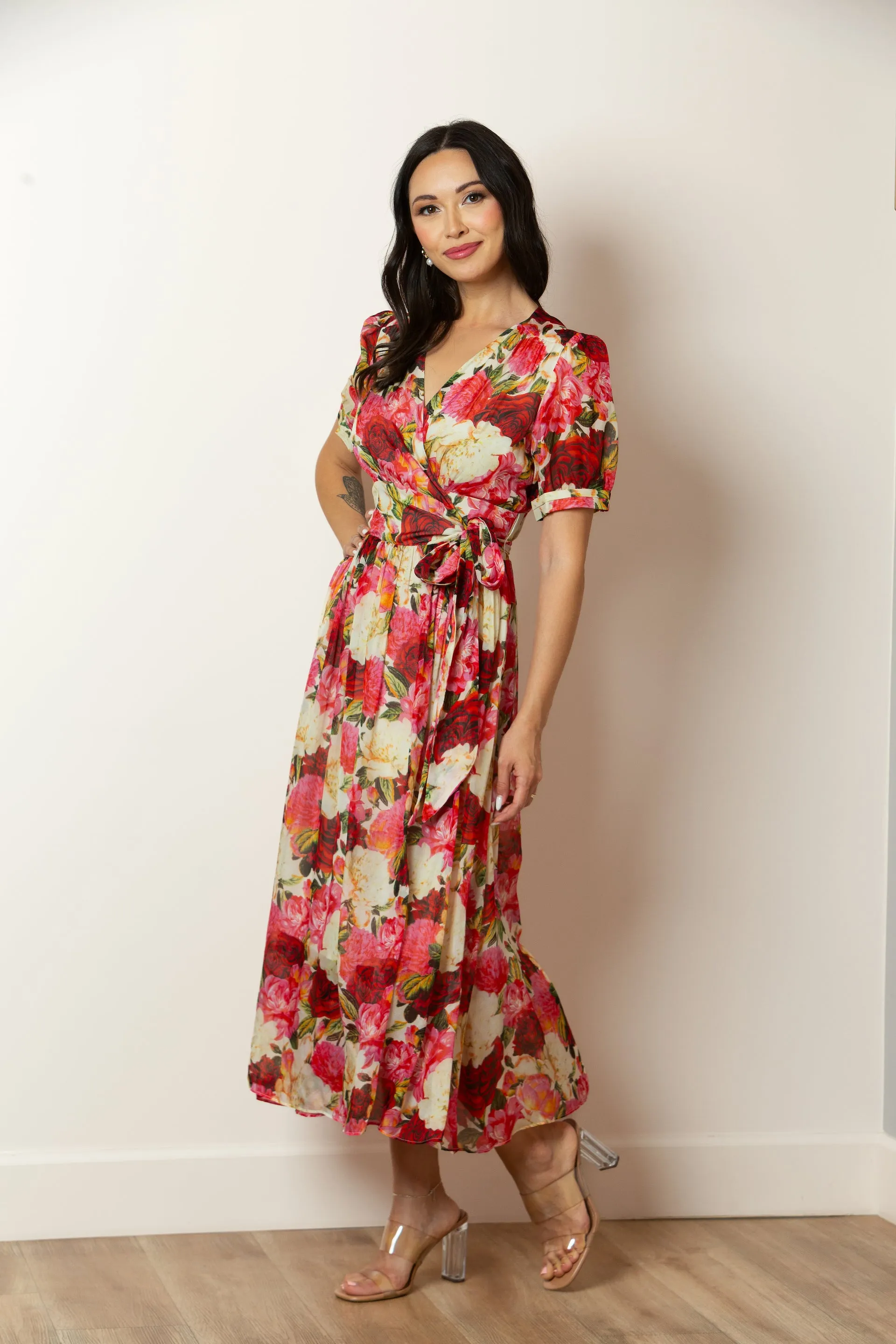 Layla Short Sleeve Printed Silk Wrap dress