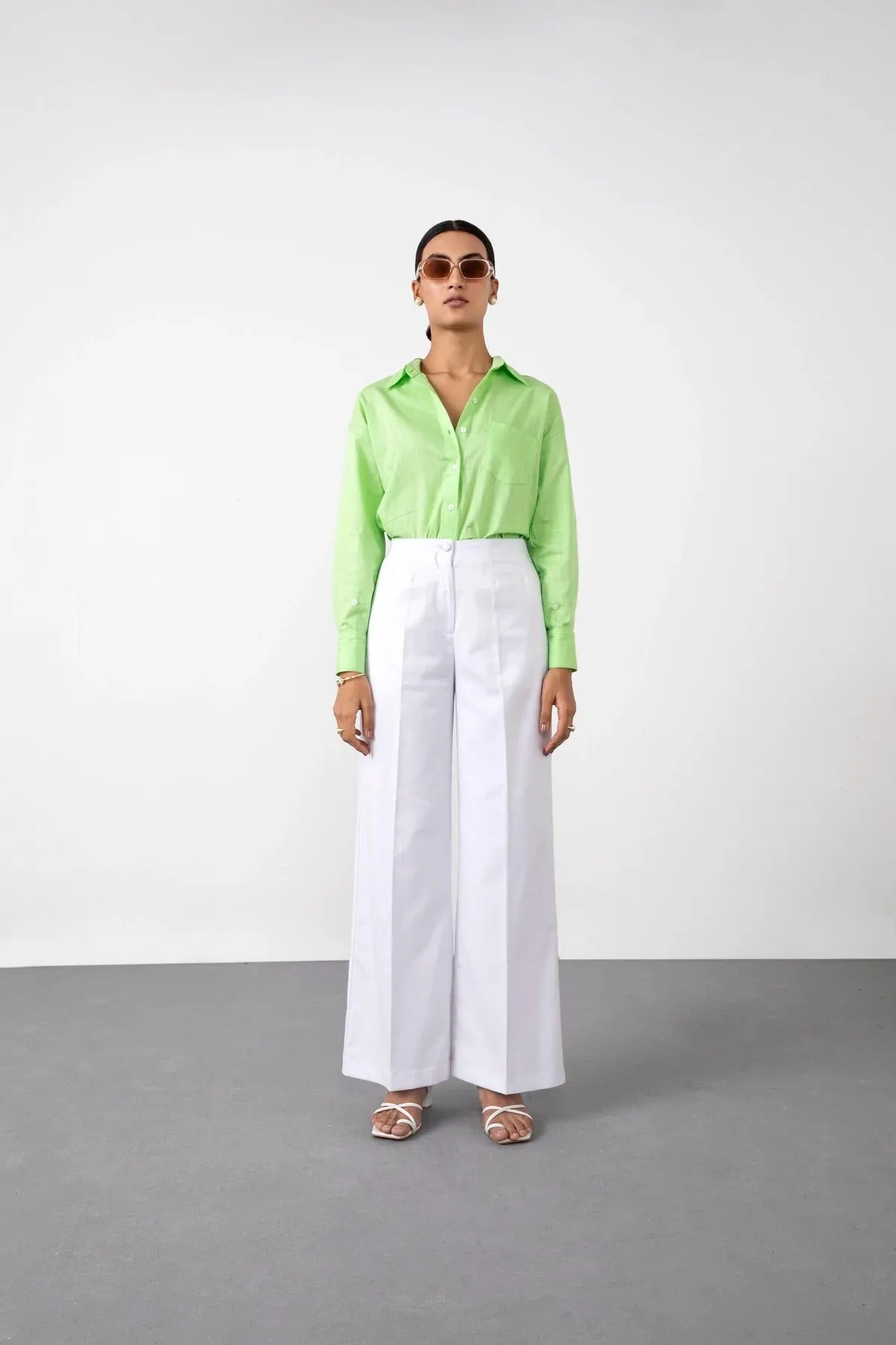 Lime Green Oversized Cotton Shirt for women