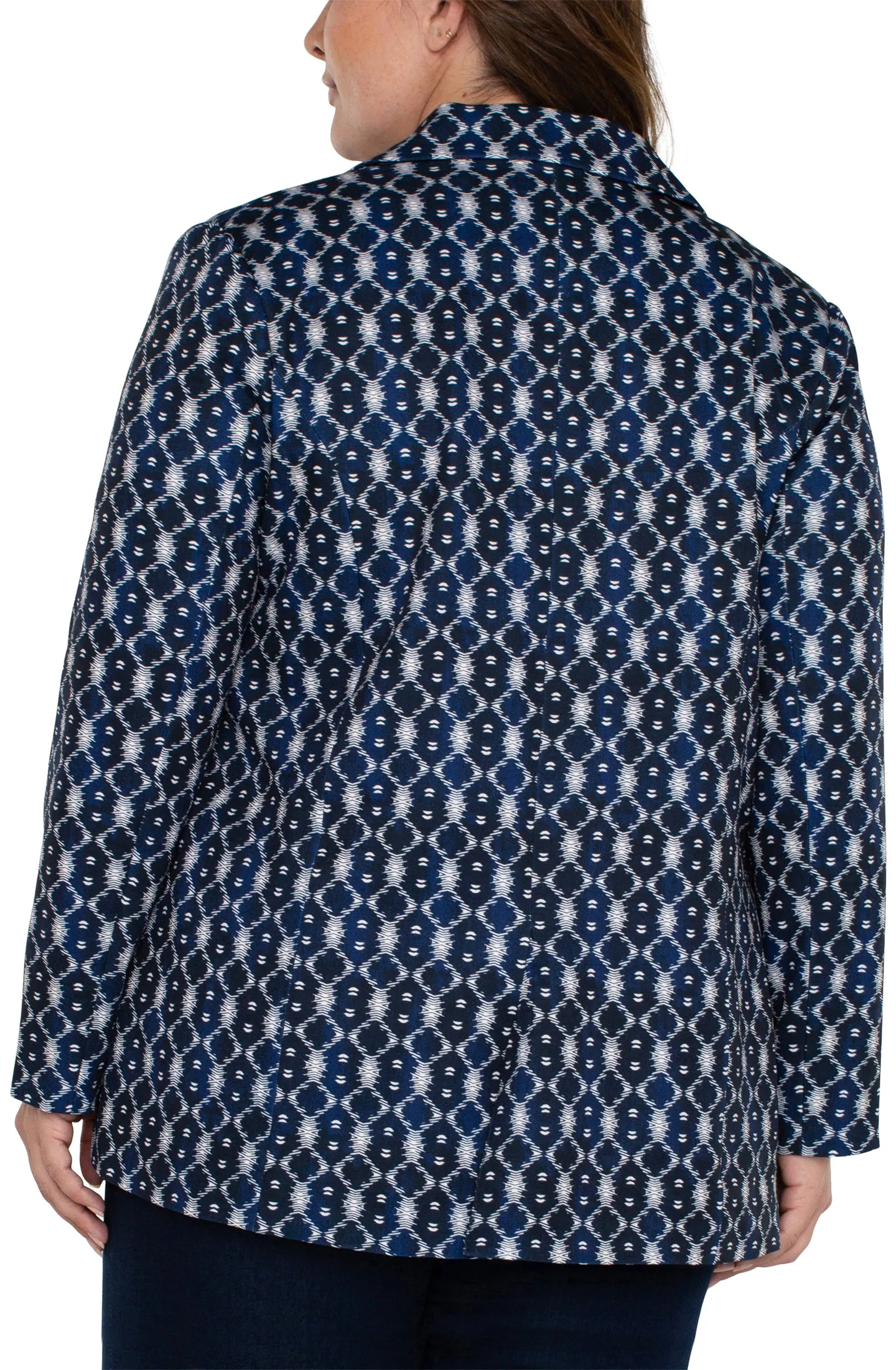 Liverpool Button Front Boyfriend Blazer Plus Size (Navy Batik Print)