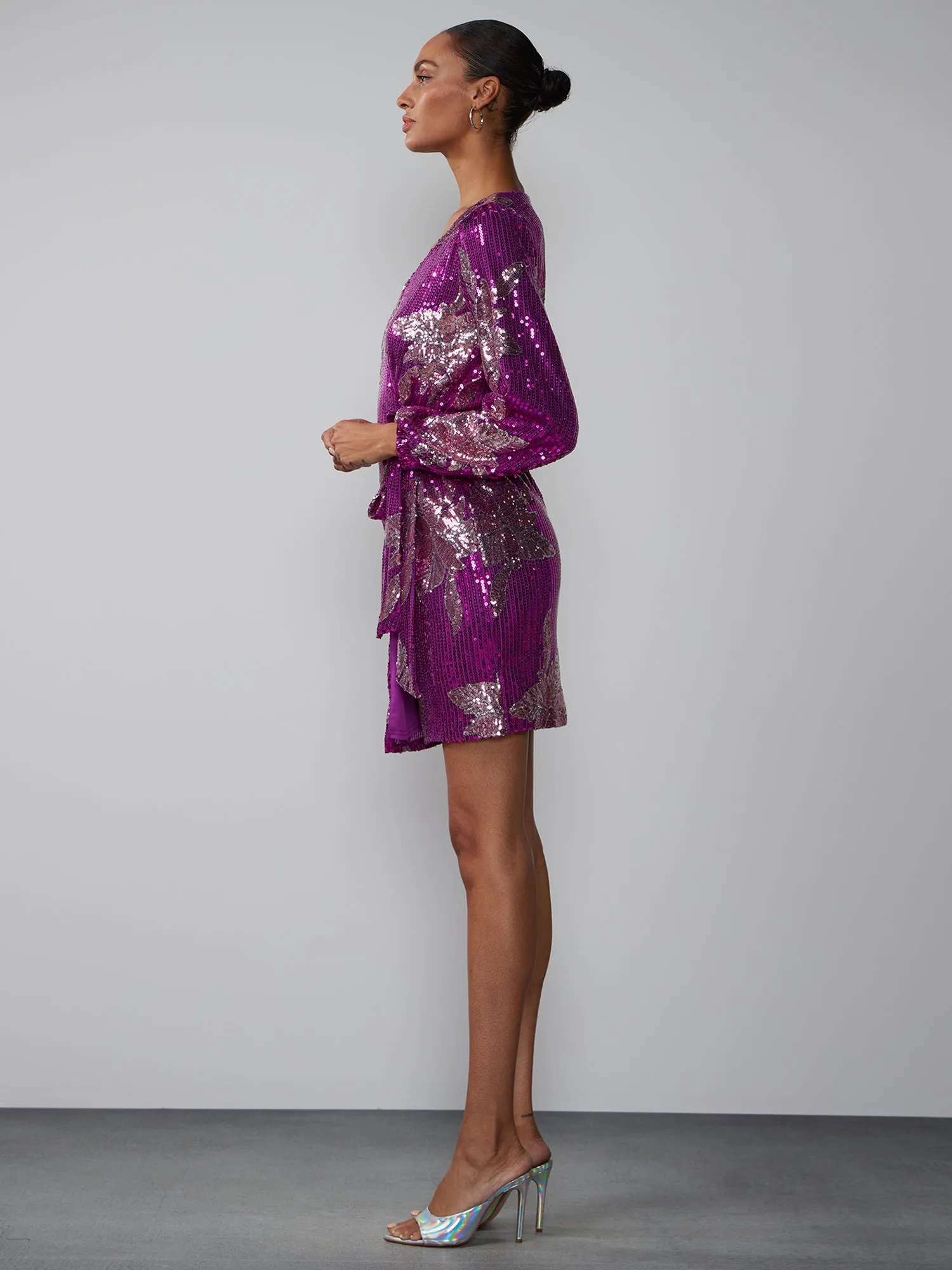 Long Sleeve Sequin Wrap Dress