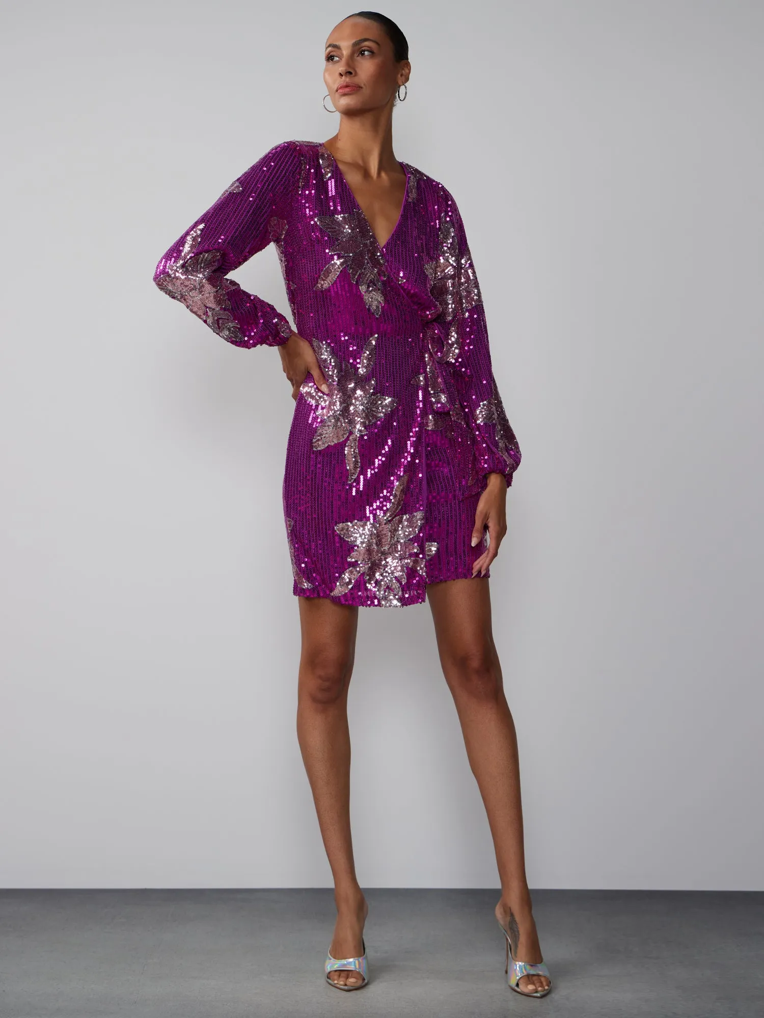 Long Sleeve Sequin Wrap Dress