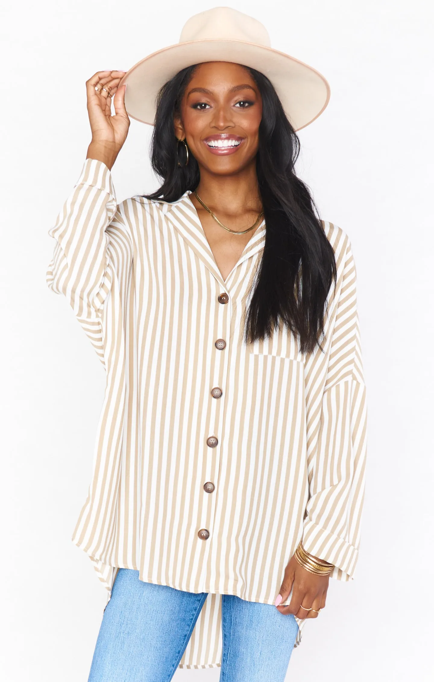 Lorolie Tunic ~ Beige Everyday Stripe