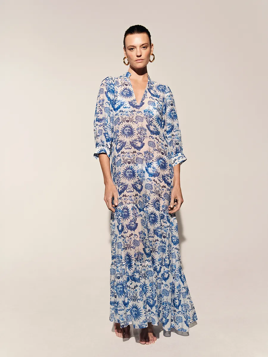 Lourdes Voile Maxi Coverup - Electra Blue