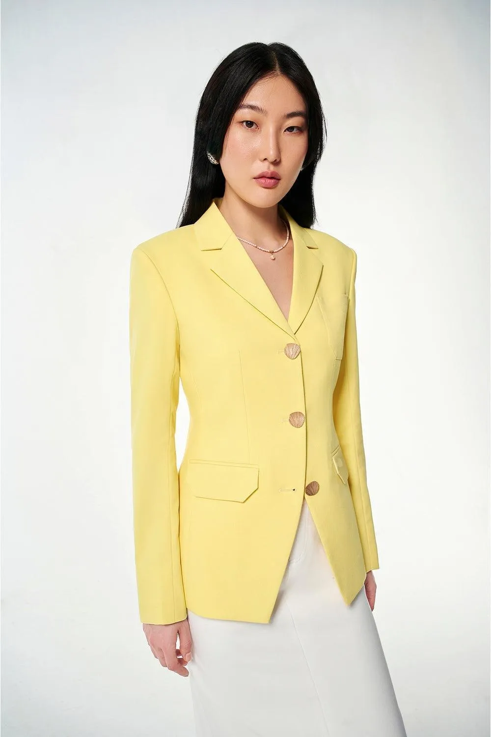 Lucia Straight Long Sleeved Cotton Blend Blazer