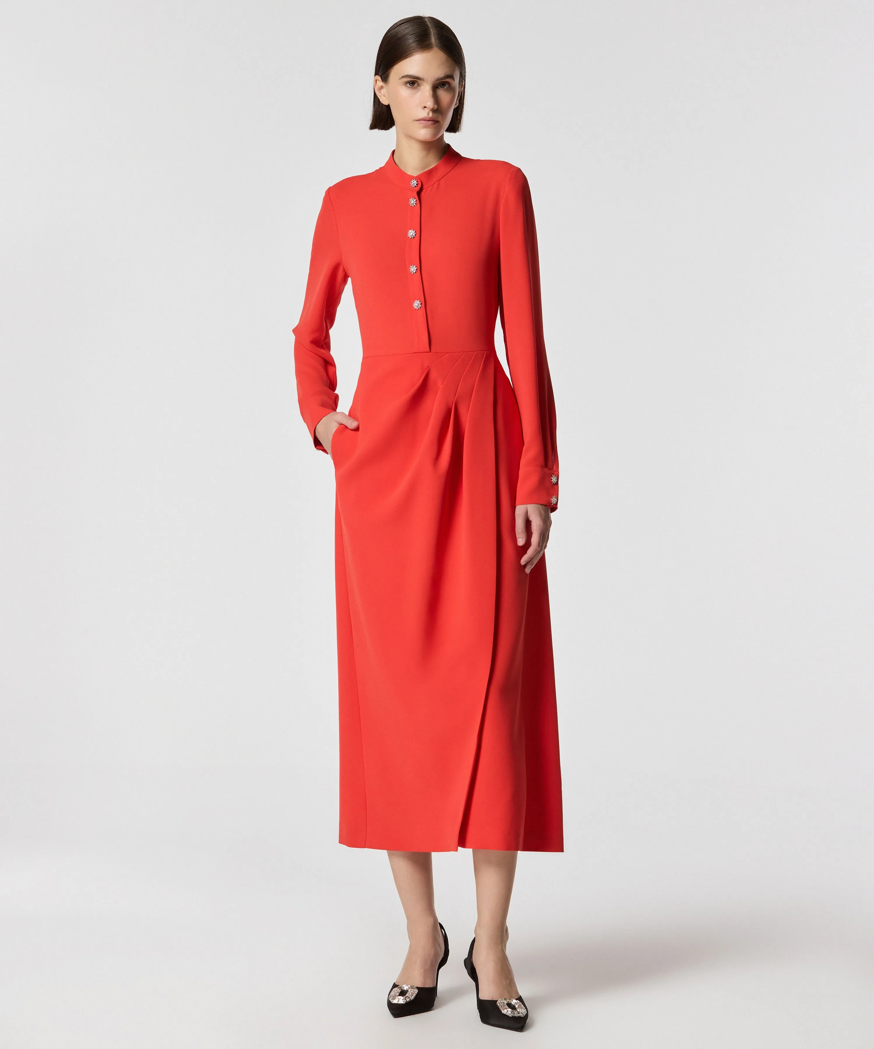 Machka Stone Buttoned Midi Dress Red