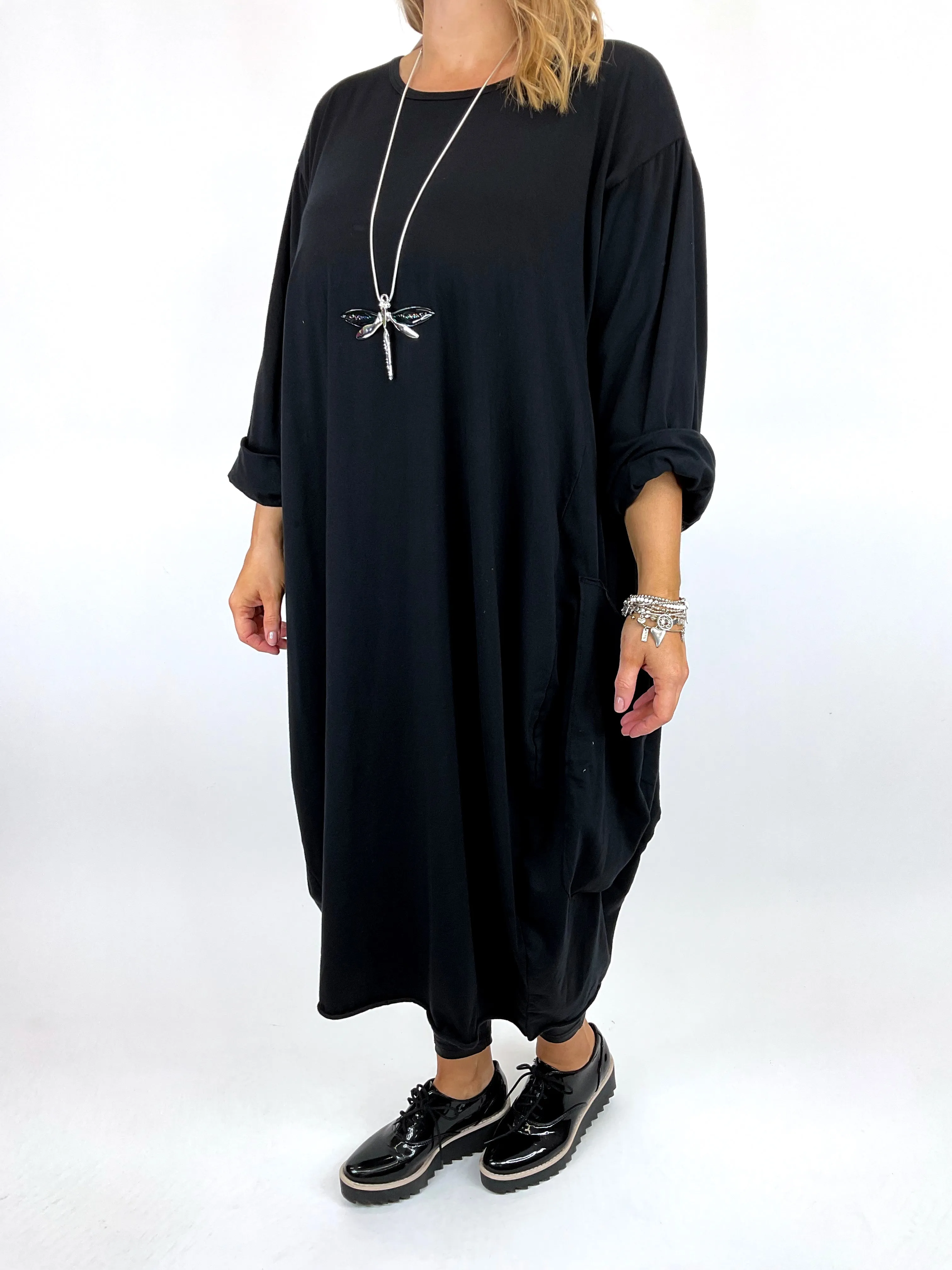 Made in Italy Lagenlook Martha Pocket Tunic in Black. Code 9904