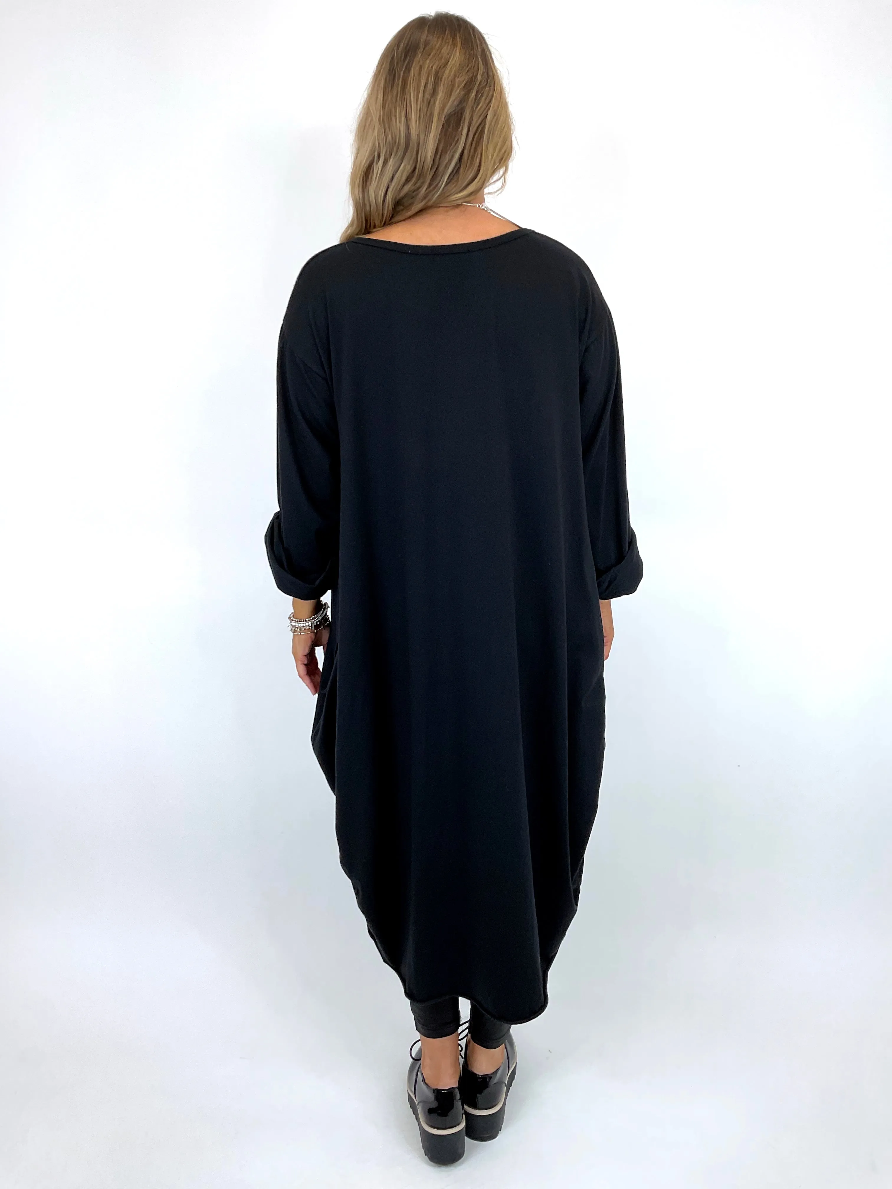 Made in Italy Lagenlook Martha Pocket Tunic in Black. Code 9904