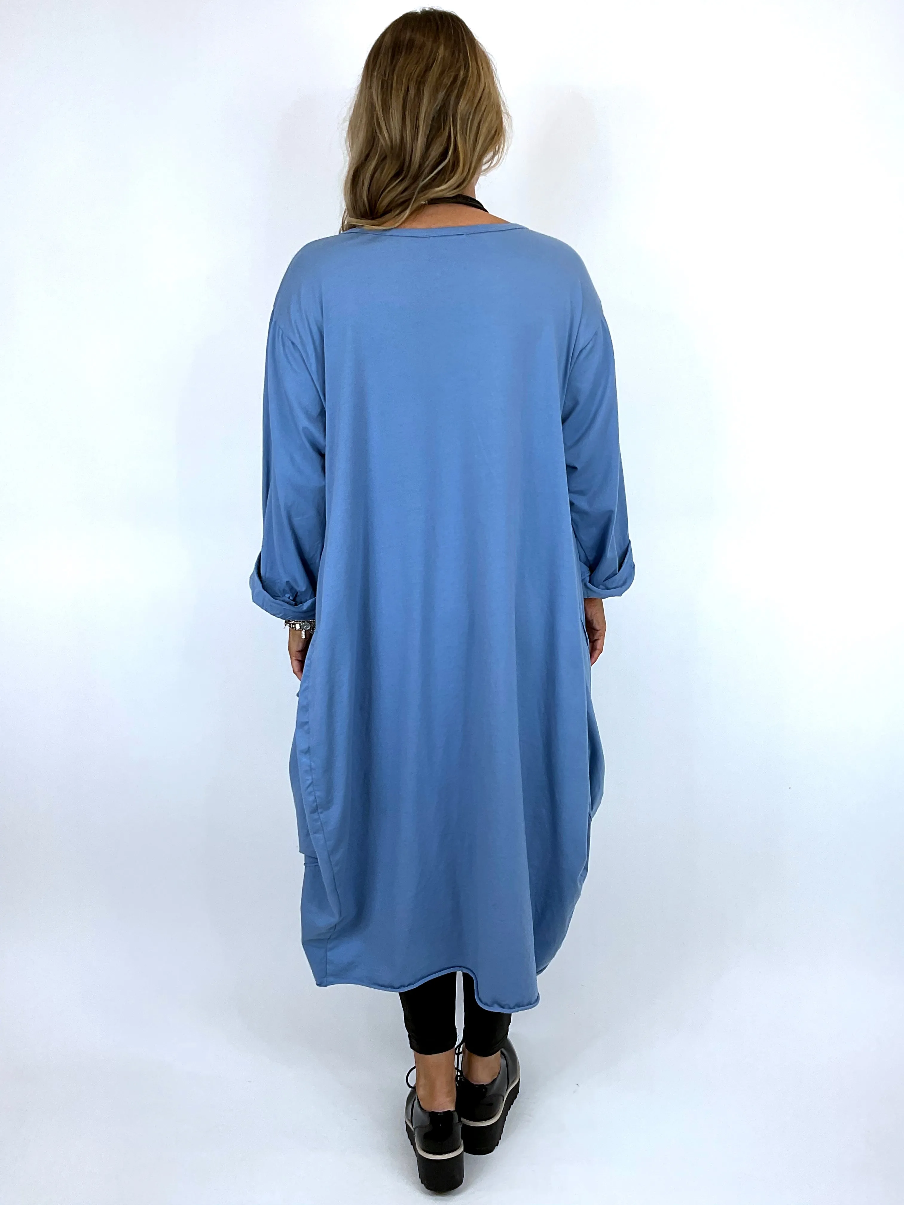 Made in Italy Lagenlook Martha Pocket Tunic in Denim Blue.Code 9904