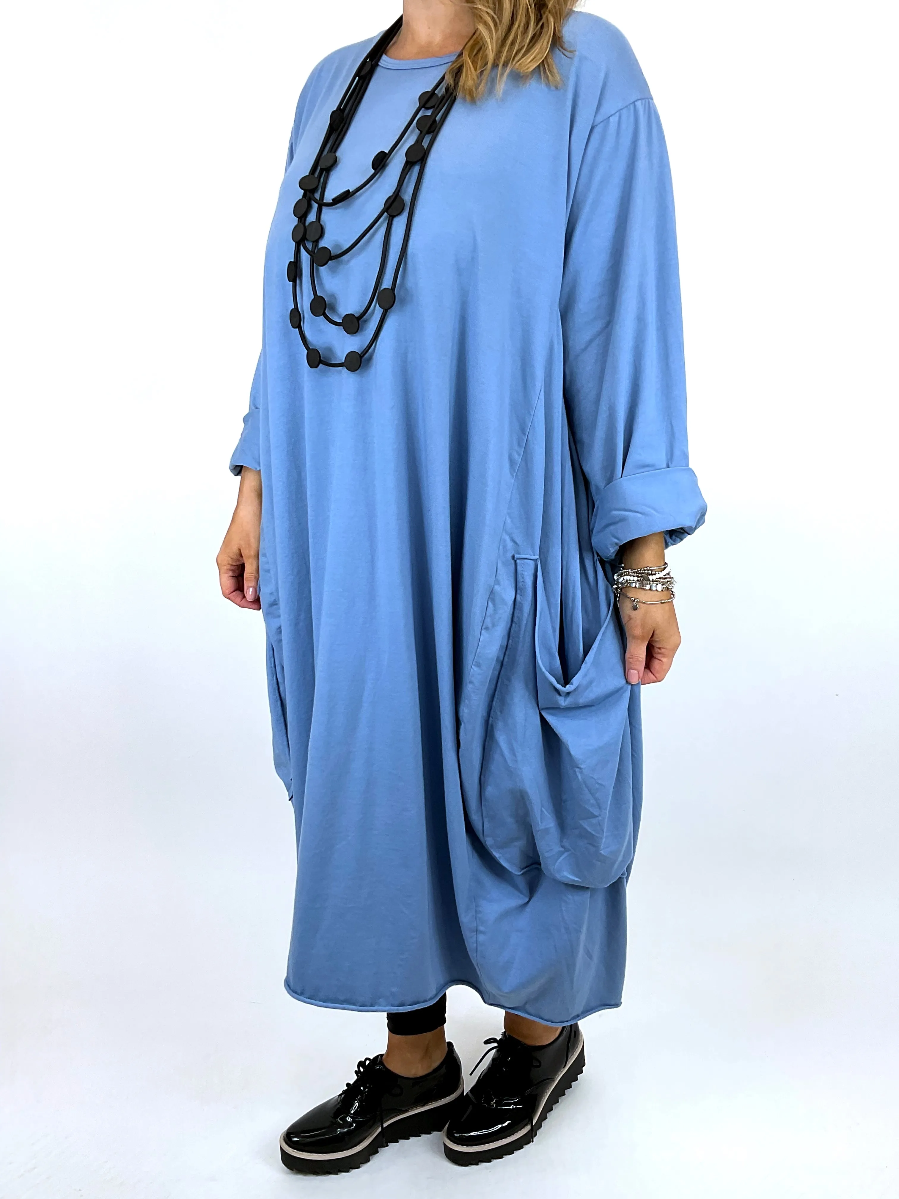 Made in Italy Lagenlook Martha Pocket Tunic in Denim Blue.Code 9904