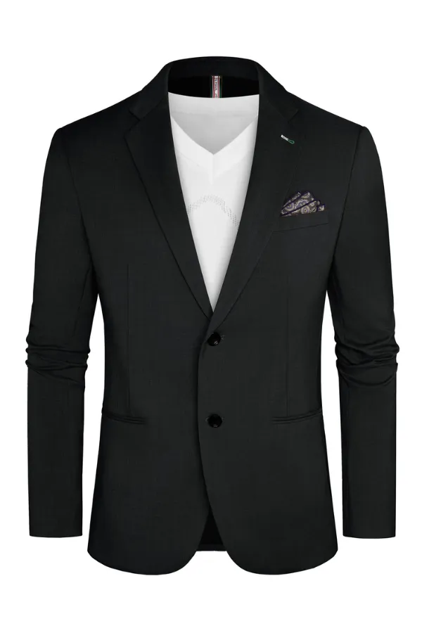 Men Double Back Slit Blazer Coat Two-Button Notch Lapel Suit Coat with Square