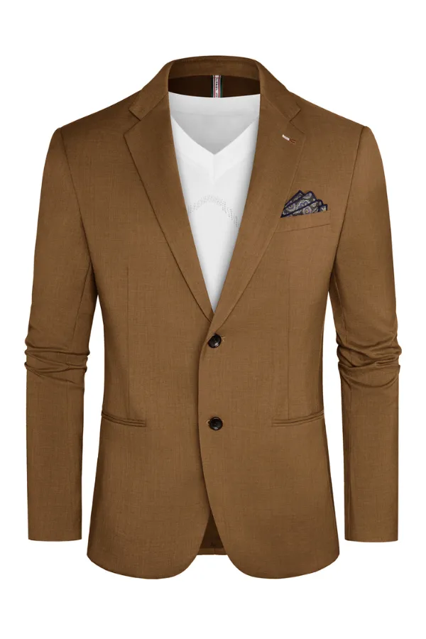 Men Double Back Slit Blazer Coat Two-Button Notch Lapel Suit Coat with Square