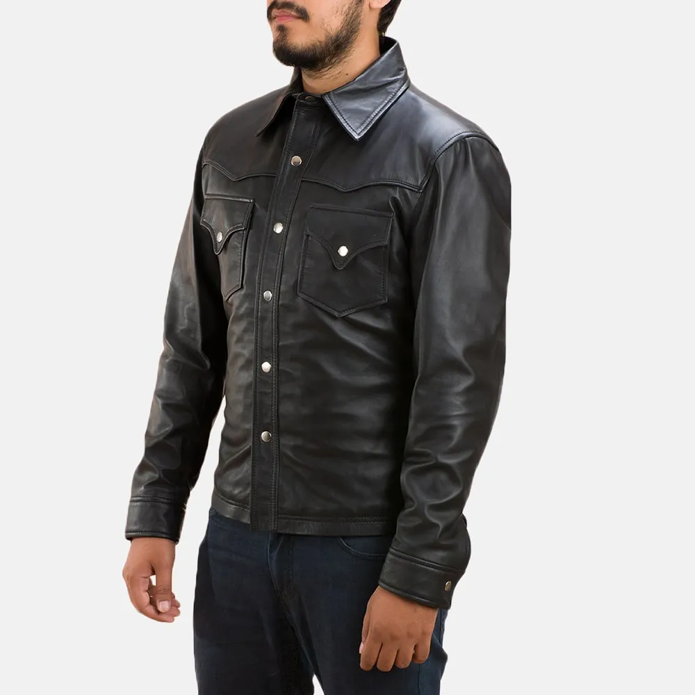 Men’s Black Classic Cowboy Leather Shirt