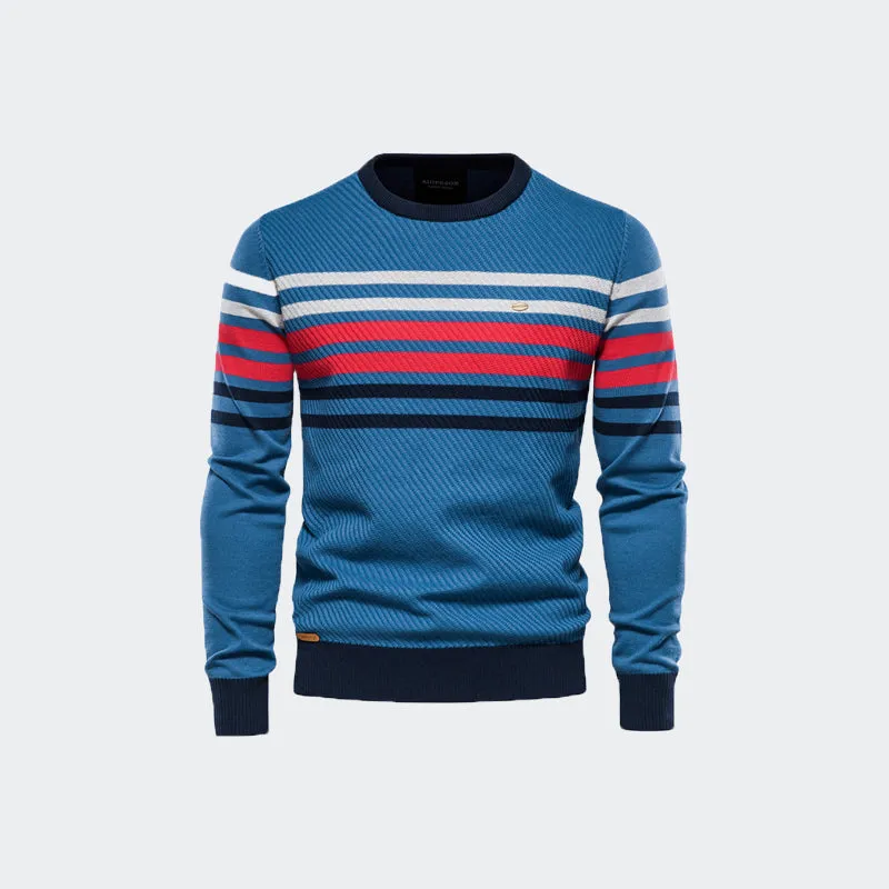 Men's Sweater Crewneck Warm Cotton Classic Pullover Striped -Y183