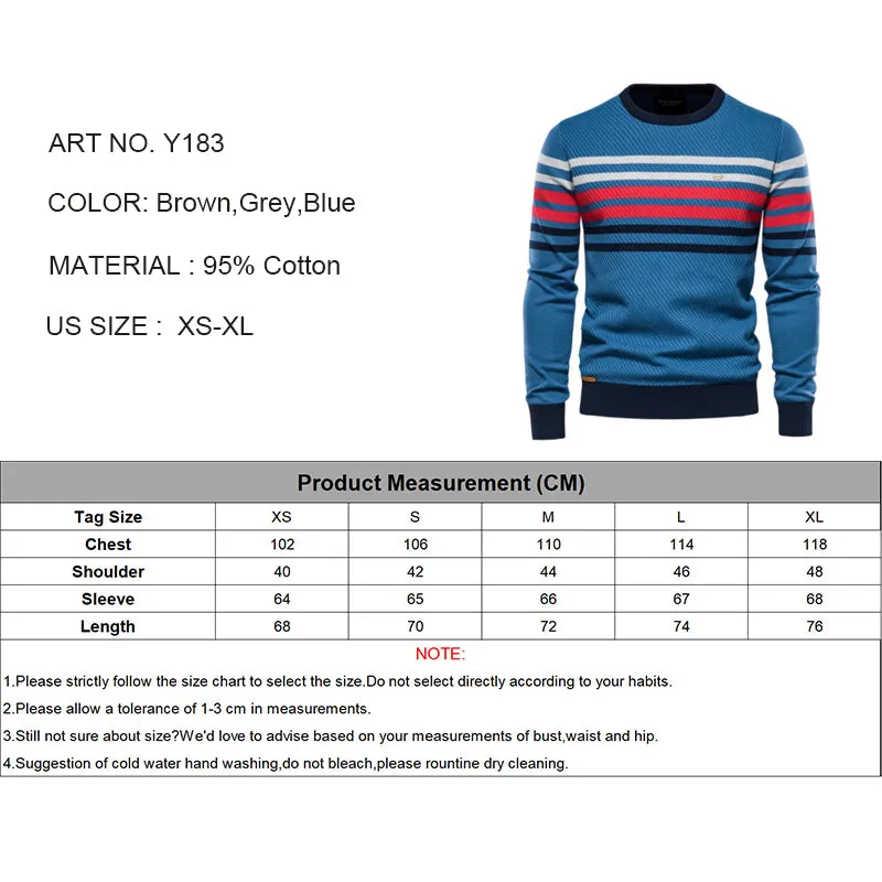 Men's Sweater Crewneck Warm Cotton Classic Pullover Striped -Y183