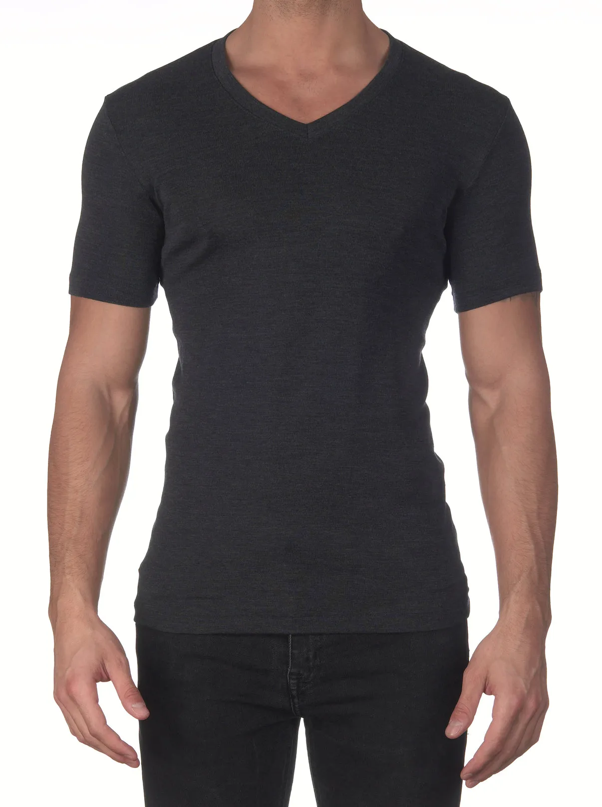 Men's V-neck t-shirt in wool and silk 622