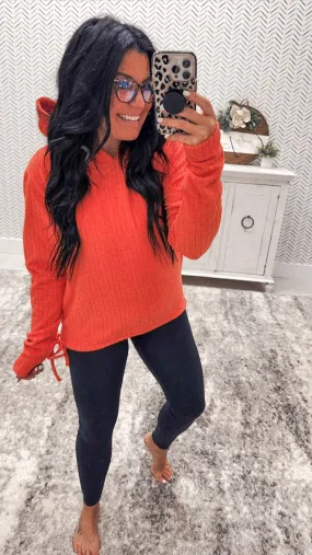 Mono B Hot Coral Ribbed Super Soft Pullover Hoodie