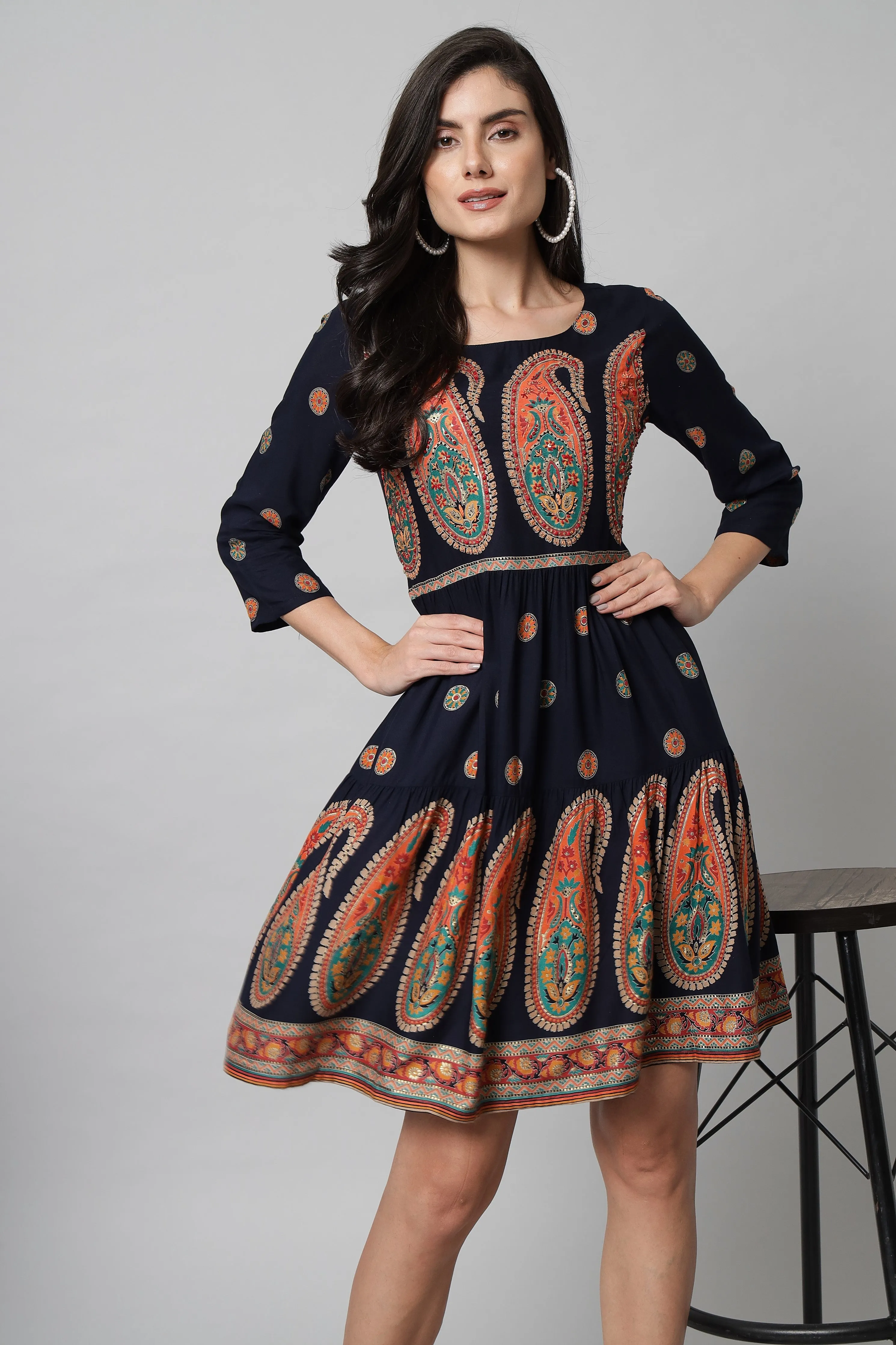 Navy Blue Color Womens Kurta Flared Kurta