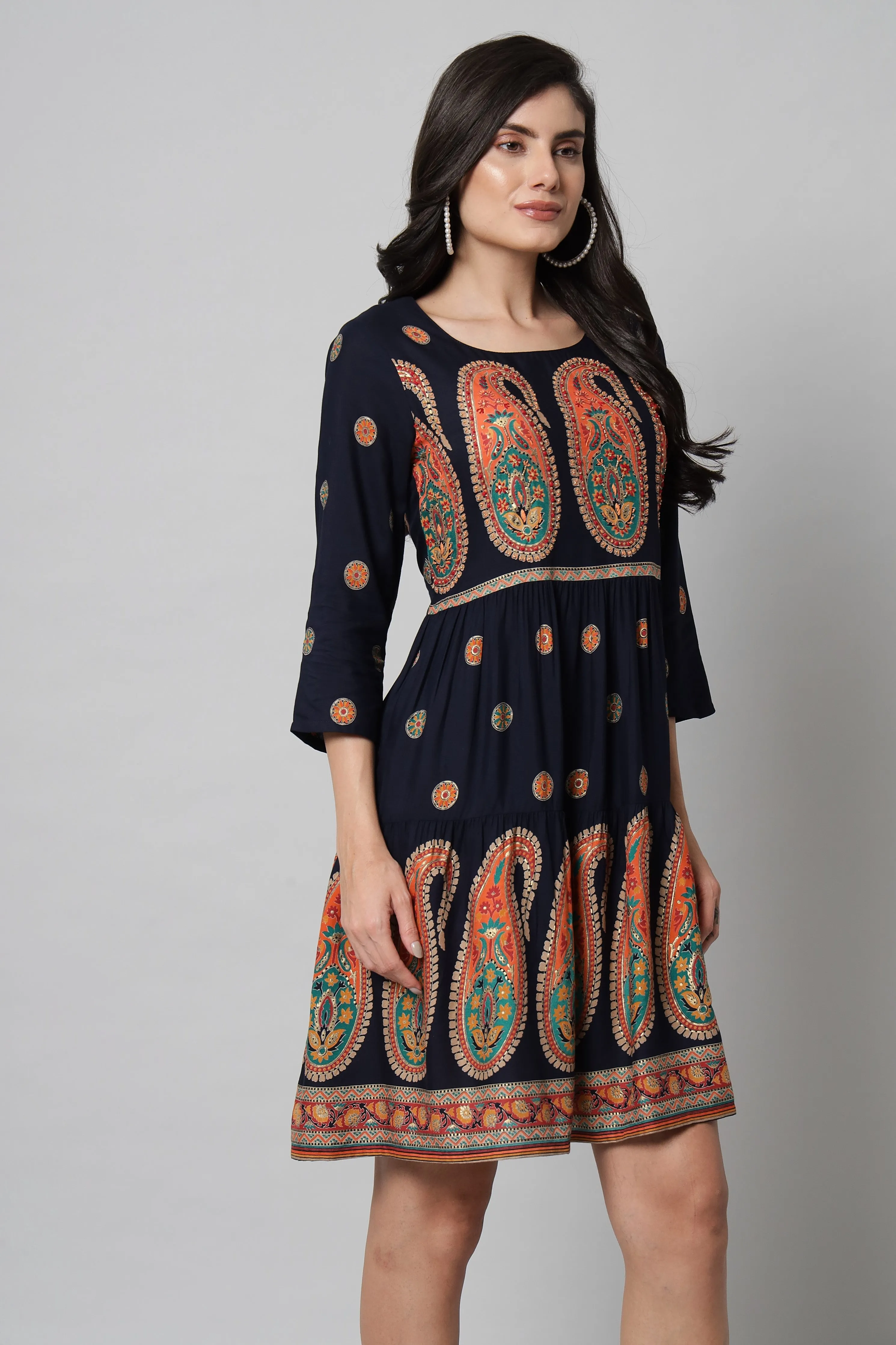 Navy Blue Color Womens Kurta Flared Kurta