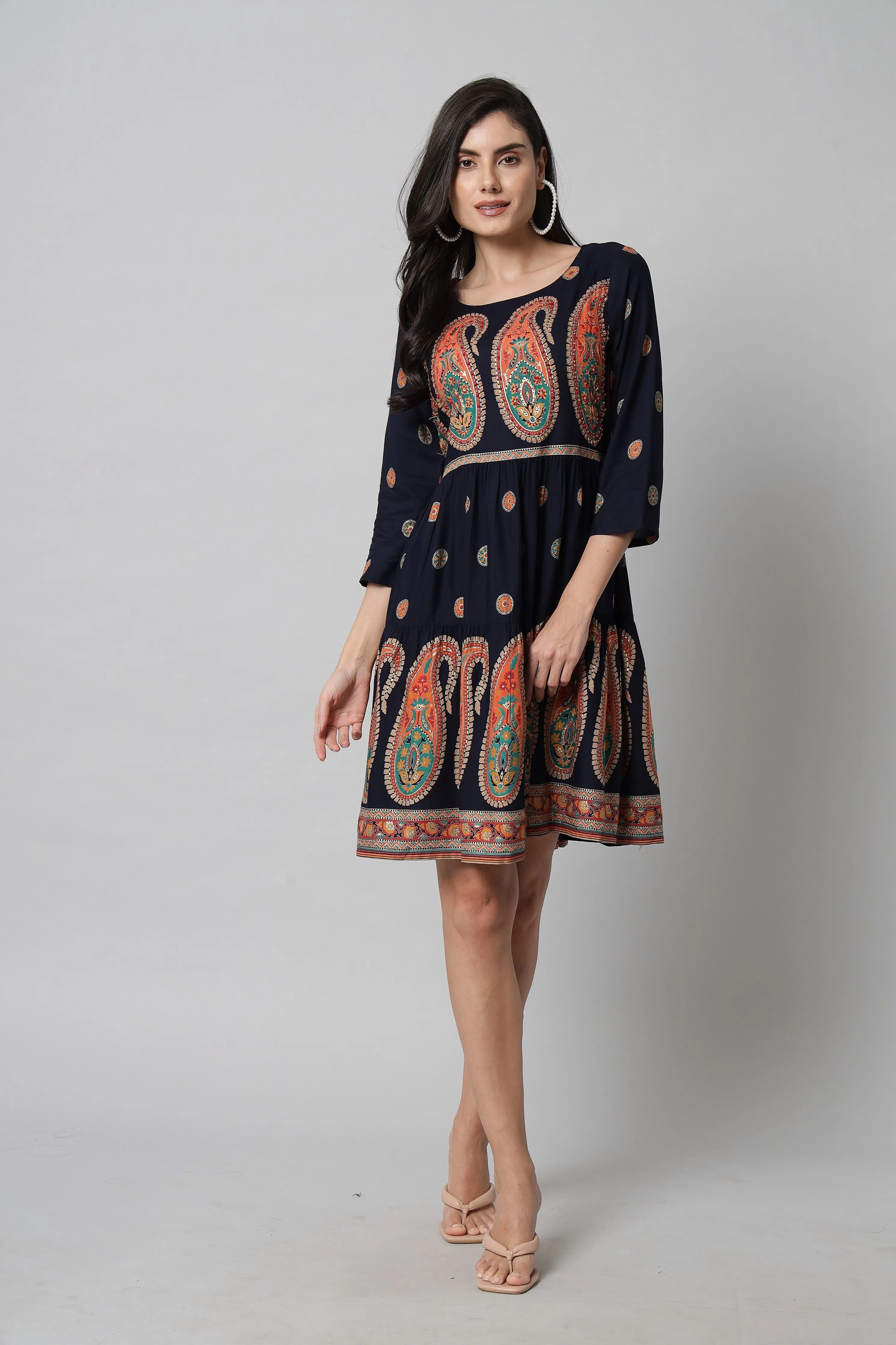 Navy Blue Color Womens Kurta Flared Kurta