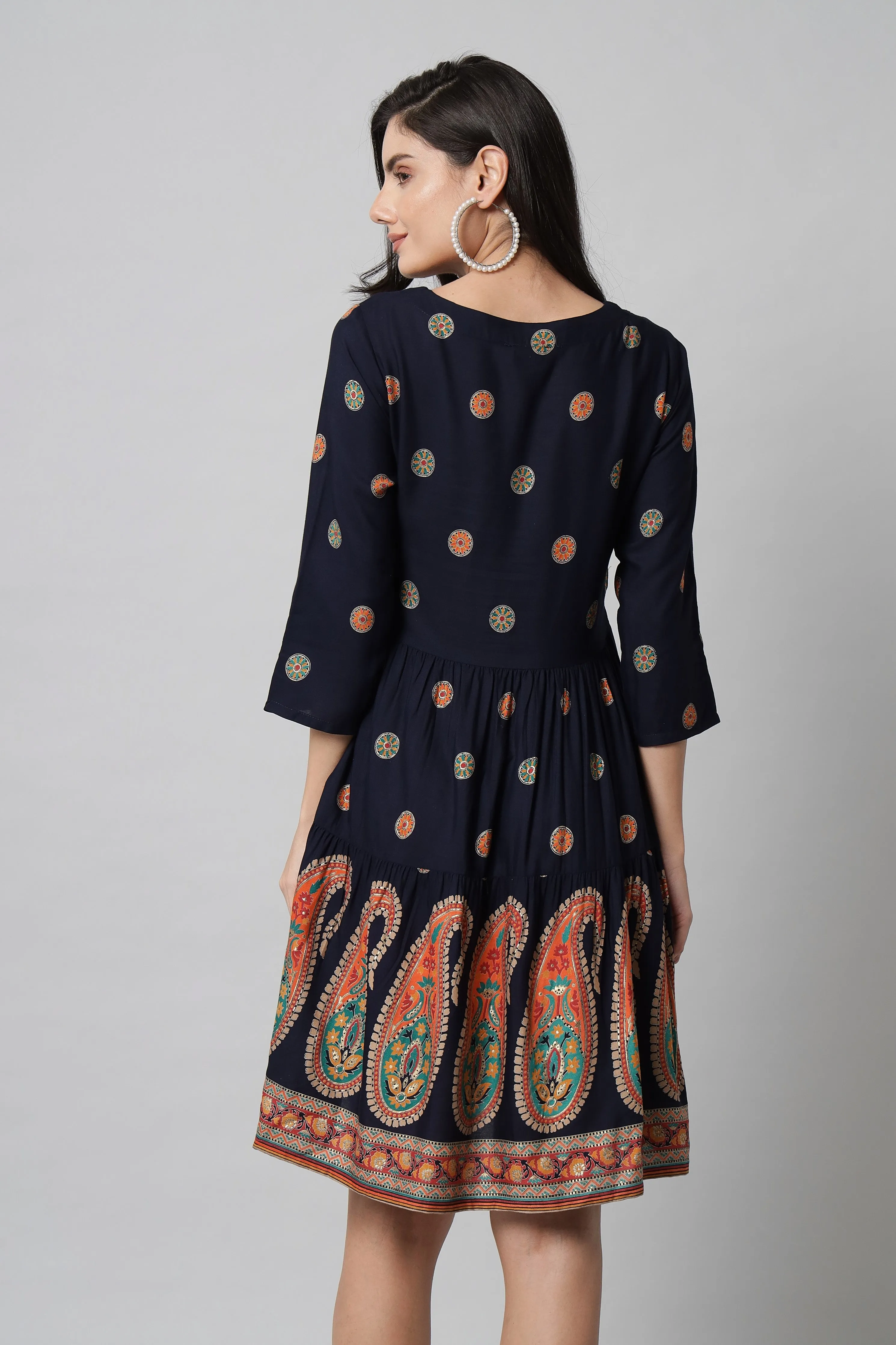 Navy Blue Color Womens Kurta Flared Kurta