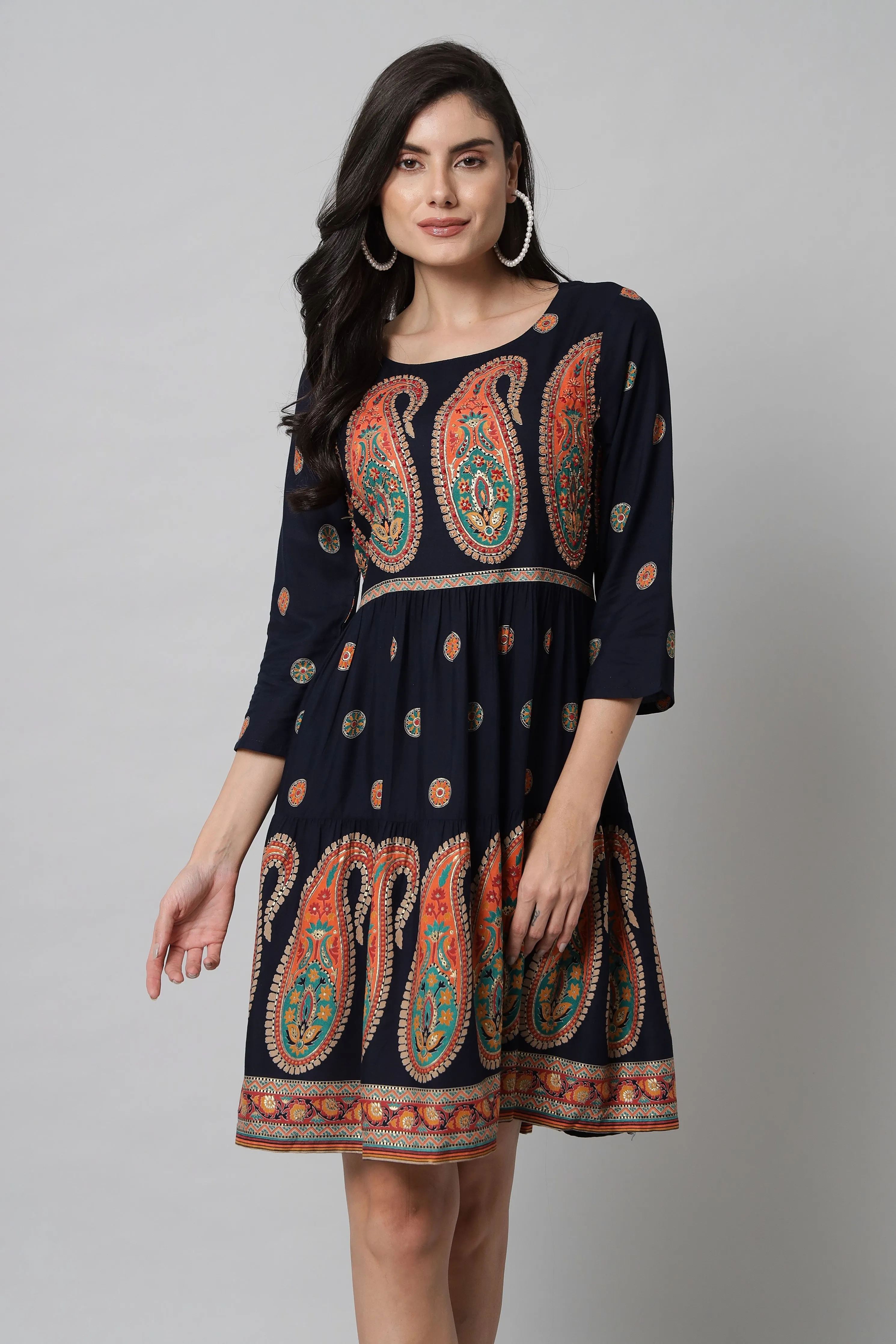 Navy Blue Color Womens Kurta Flared Kurta