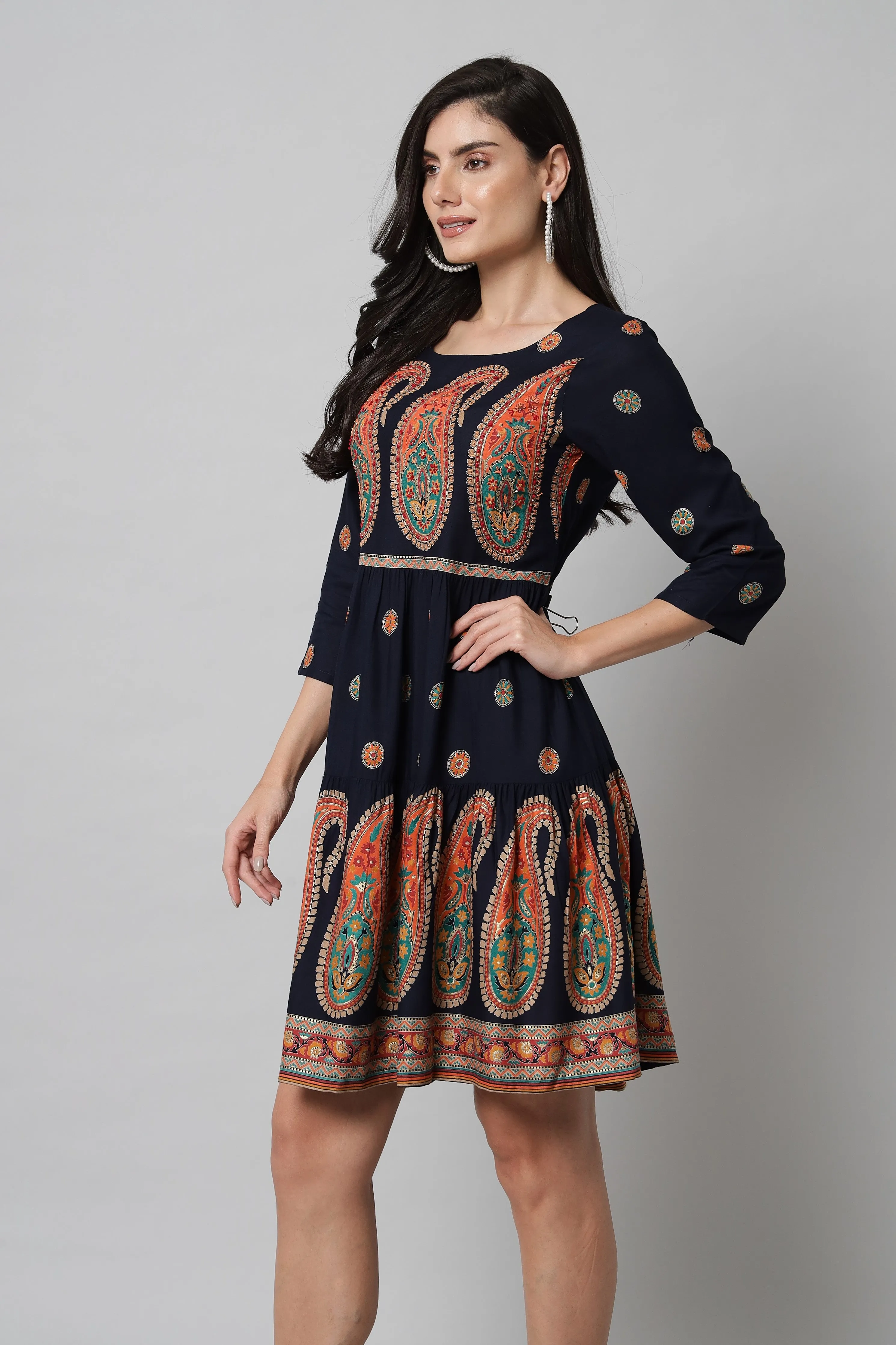 Navy Blue Color Womens Kurta Flared Kurta