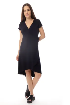 Navy Faux Wrap Dress