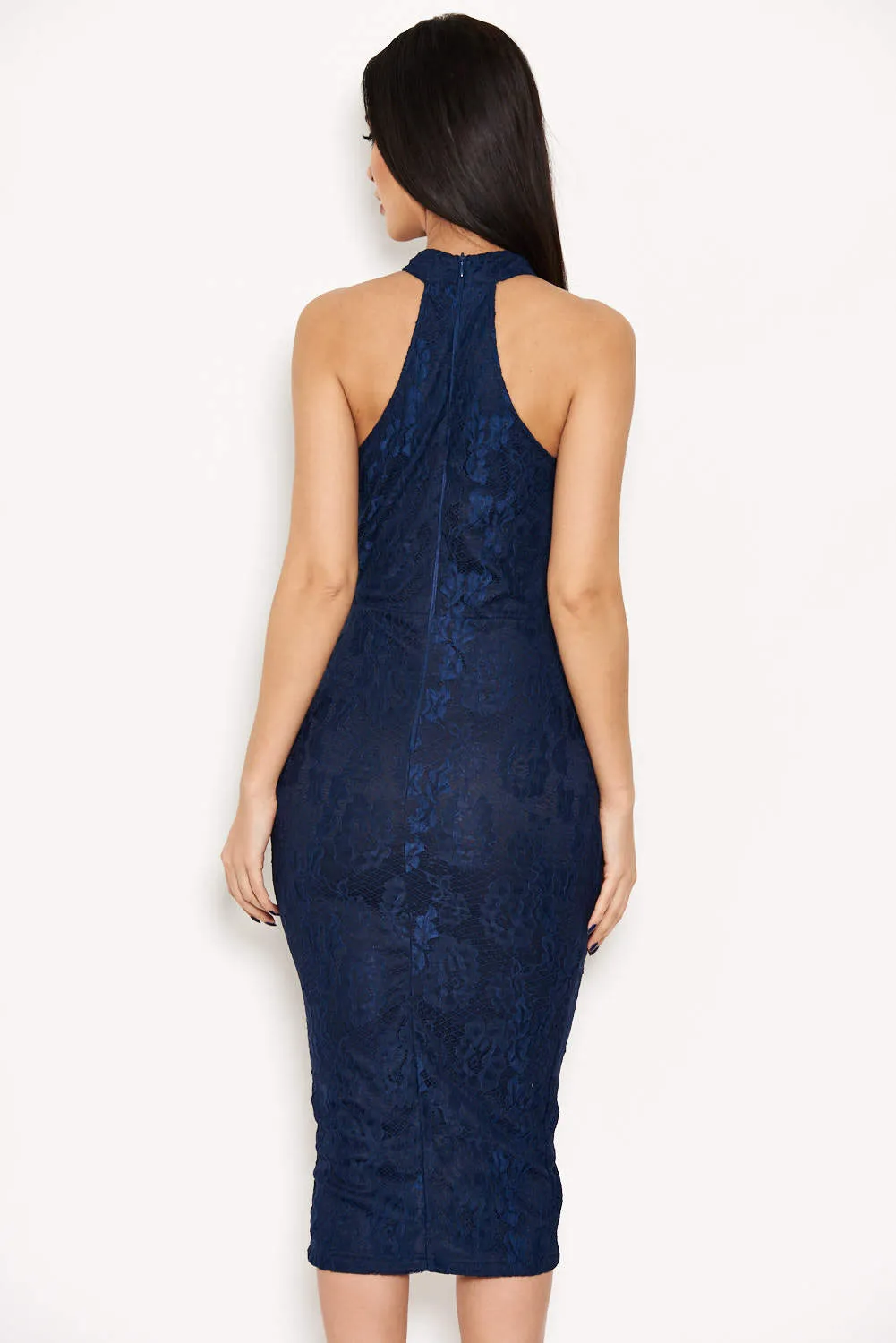 Navy Lace Wrap Dress