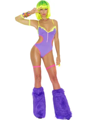 Neon Purple Womens Sexy Cut Out Rave Bodysuit