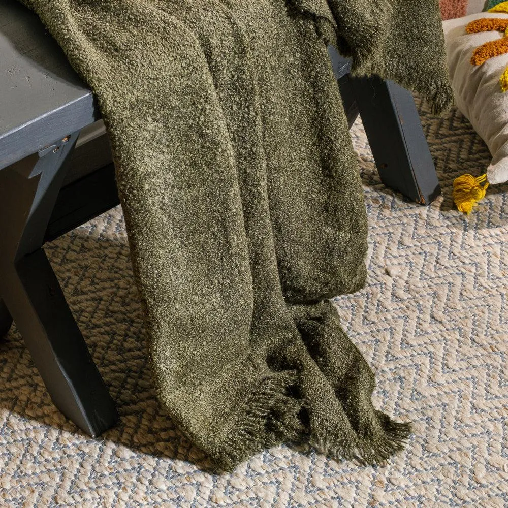 Nest Fringed Throw - Forest Green