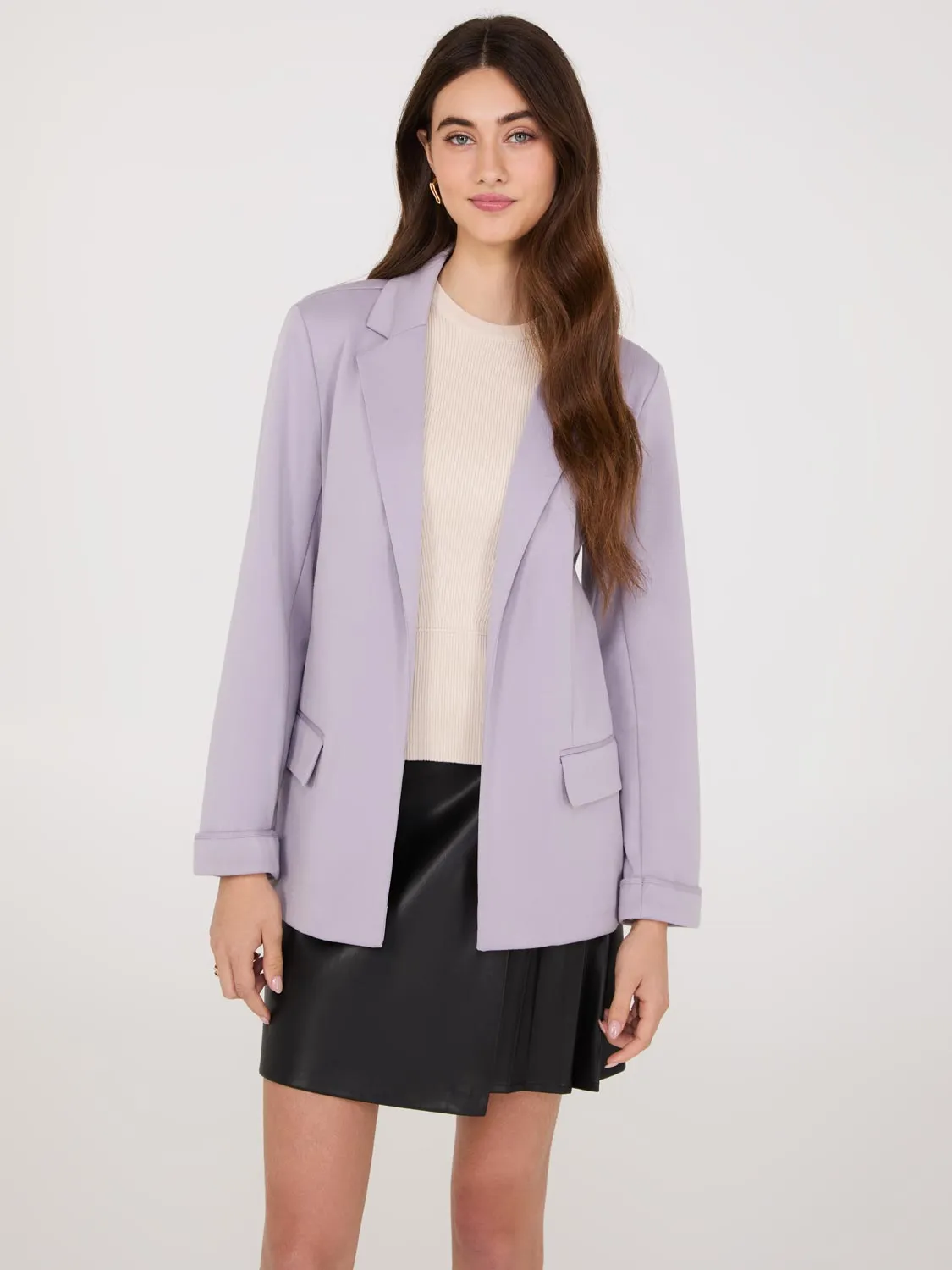 Notch Collar Open-Front Blazer