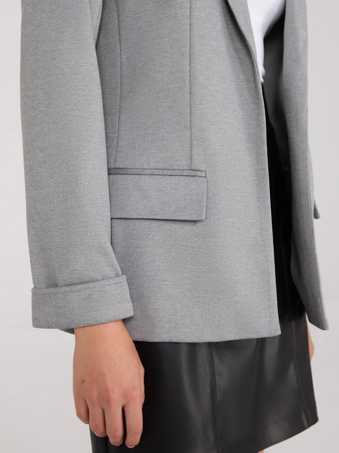 Notch Collar Open-Front Blazer