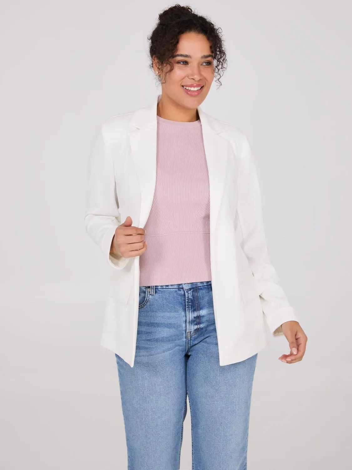 Notch Collar Open-Front Blazer