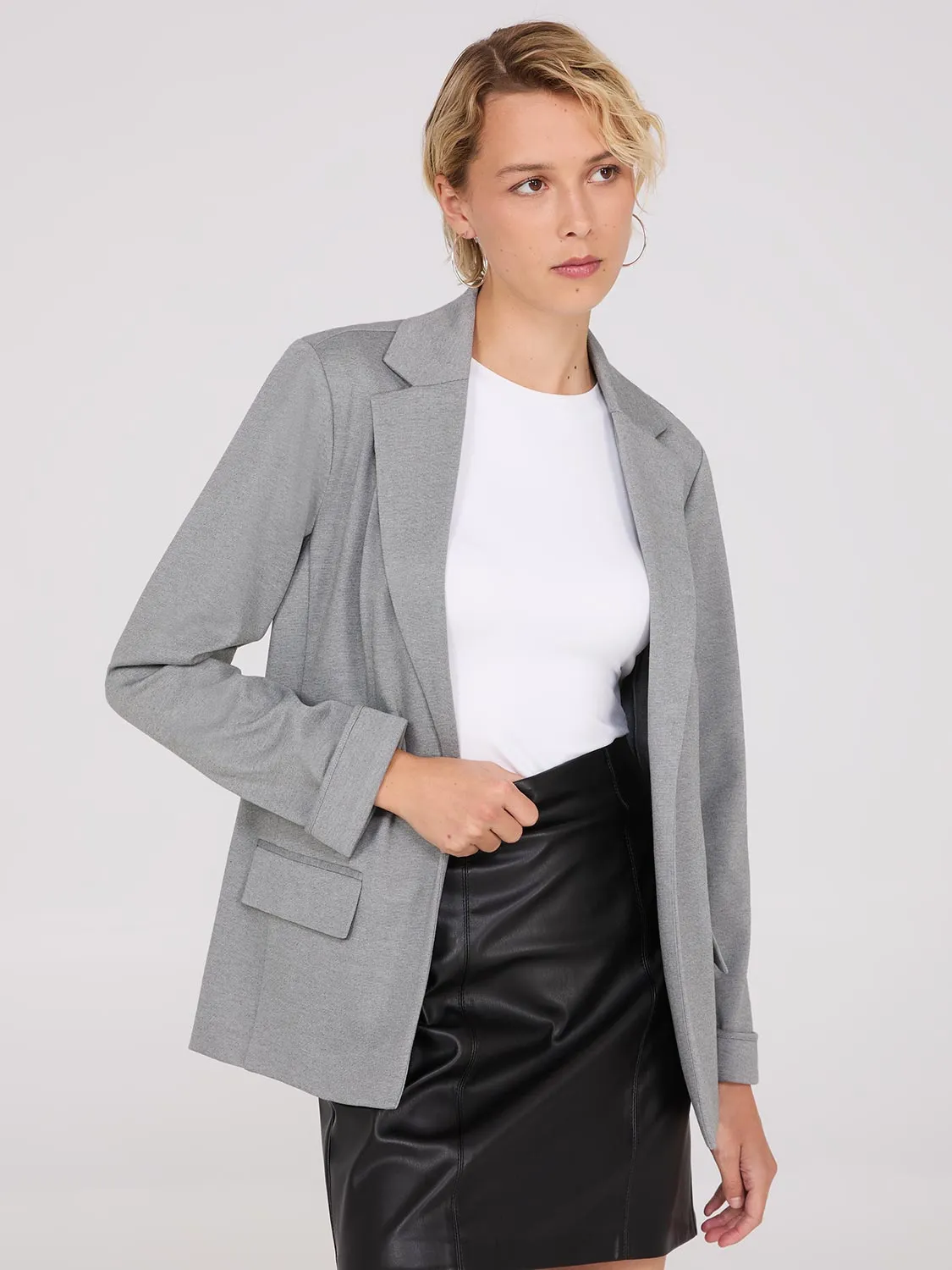 Notch Collar Open-Front Blazer