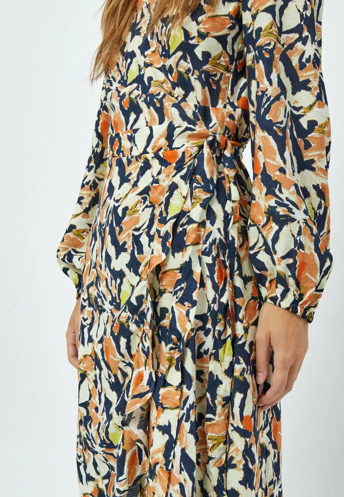 Odette Midi Wrap Dress - Jet Black Print