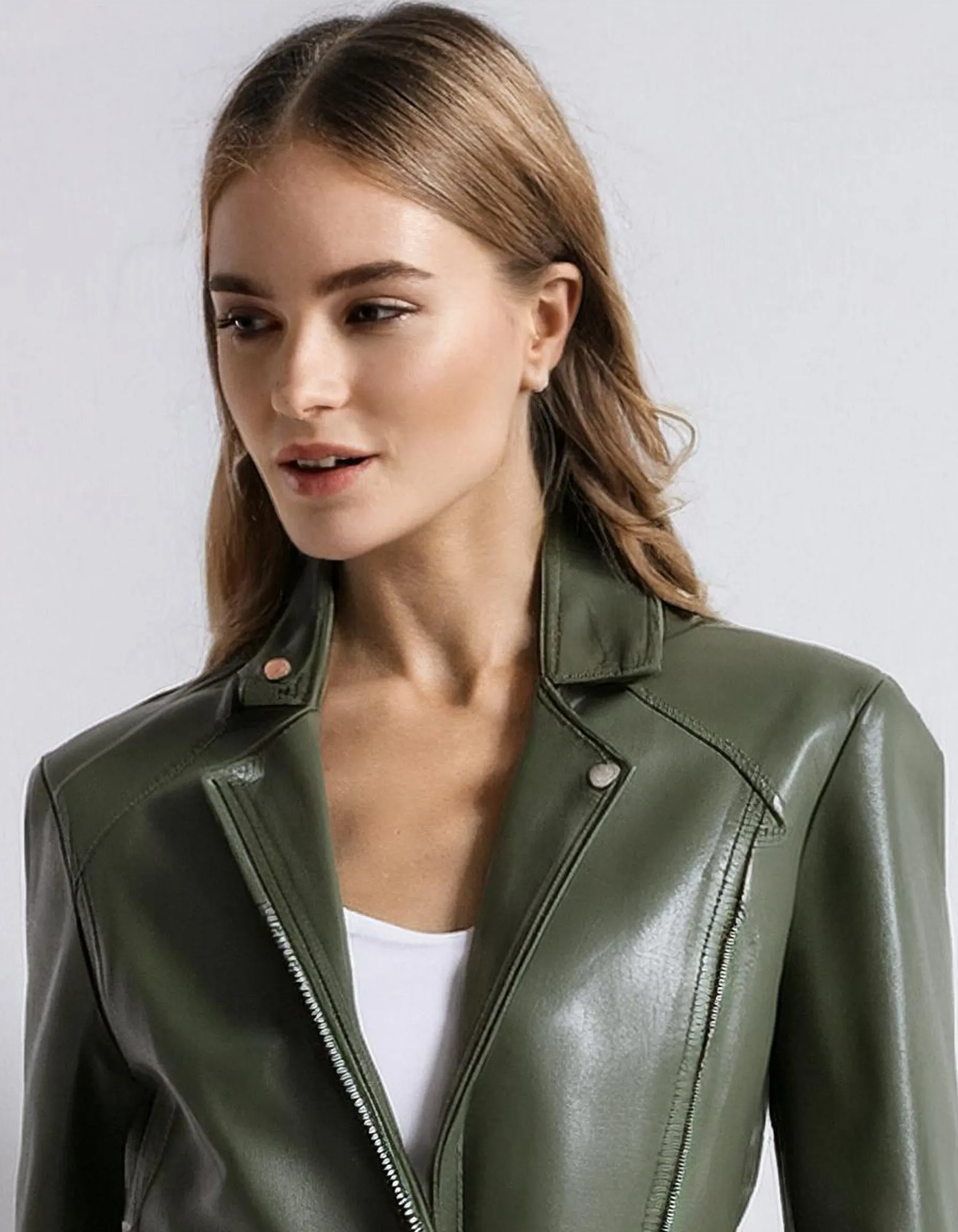 Olive Green Leather Blazer Jacket