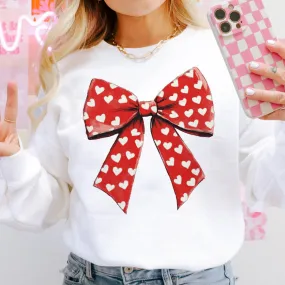 Online Exclusive | Valentine Big Red Bow with Hearts Graphic Sweatshirt in White